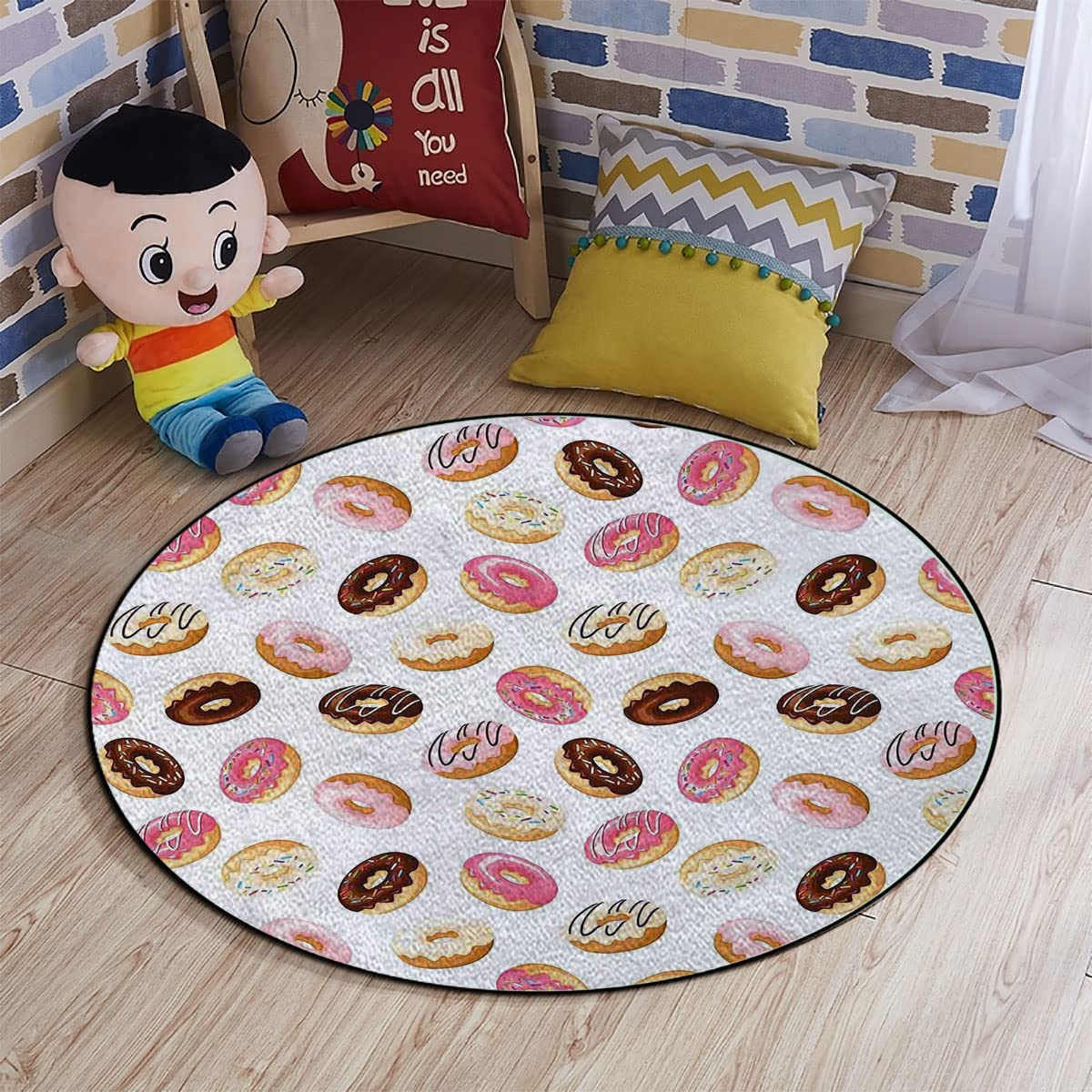 Non-Slip Round Chair Mat for Hardwood Floors & Carpets - 36 Inch Diameter Low Pile Desk Mat with Traditional Coral Cream Pattern - Perfect for Office Chairs, Dining Tables & Home Workspaces