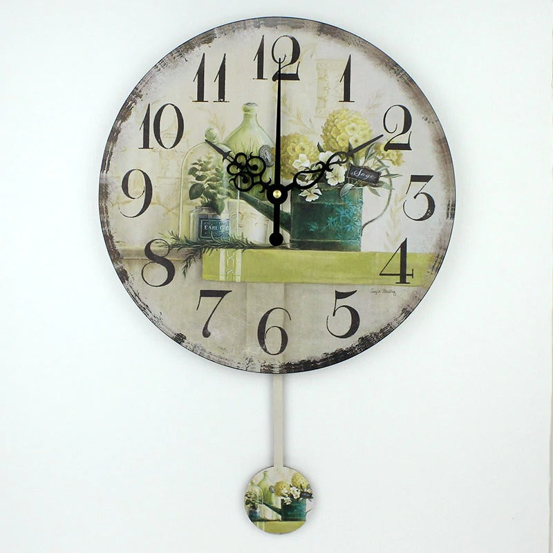 Silent Floral Pendulum Wall Clock - No Ticking, Decorative Home & Office Wall Decor for Living Room, Bedroom, Kitchen