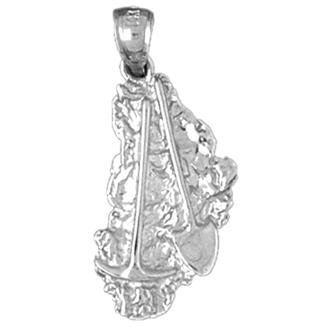14K White Gold Miners Tools Pendant Necklace - 29mm Handcrafted Jewelry for Men & Women | Perfect for Mining Enthusiasts, Gifts & Special Occasions