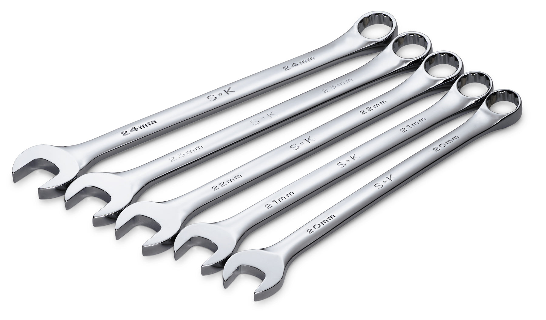 5-Piece 12-Point SuperKrome Metric Long Pattern Combination Wrench Set - Professional Automotive & Industrial Tool Kit for Mechanics and DIY Projects