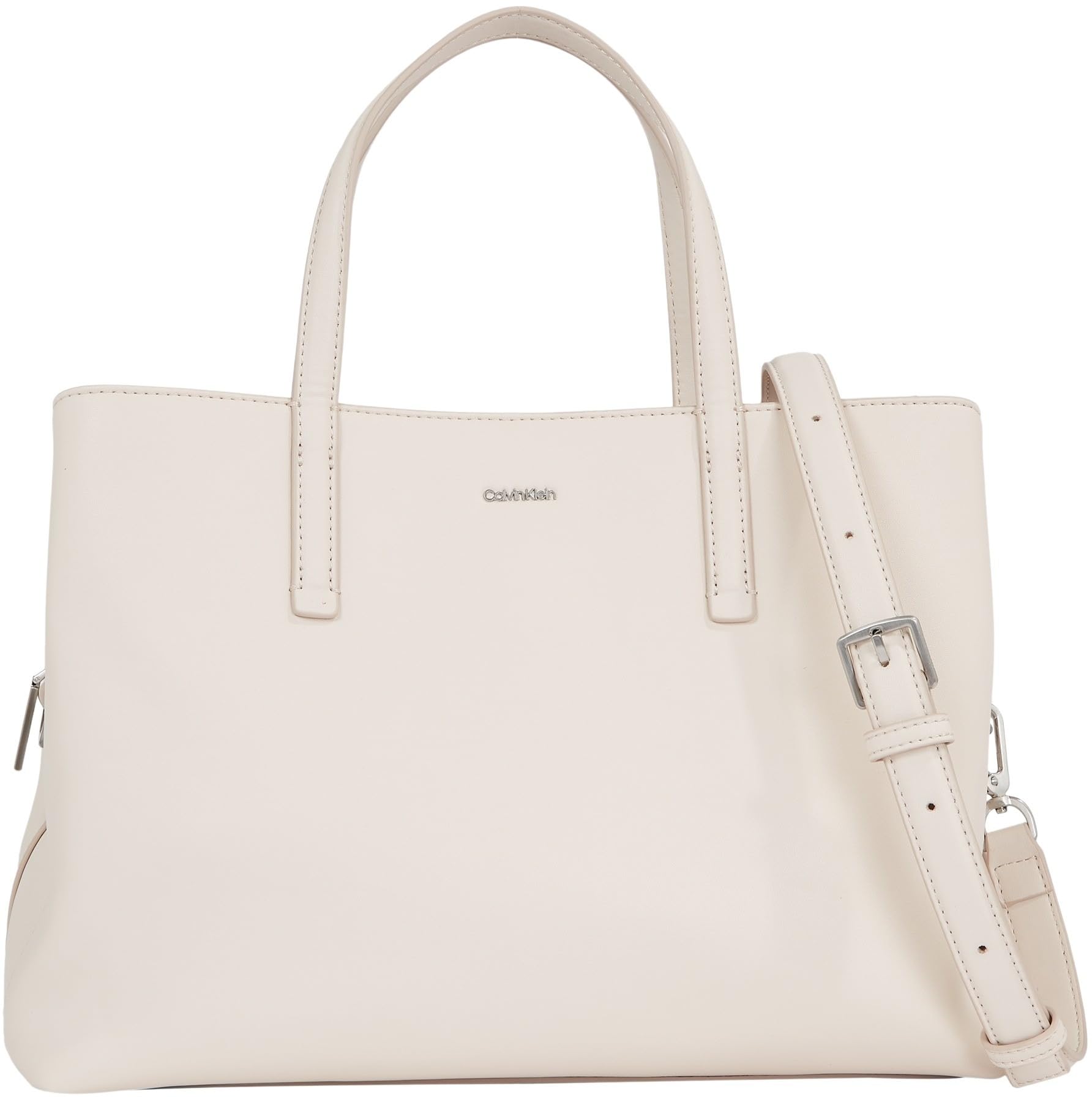 Calvin Klein Women's Medium Off-White Tote Bag - Crystal Gray | Stylish & Spacious Handbag for Work, Travel & Everyday Use