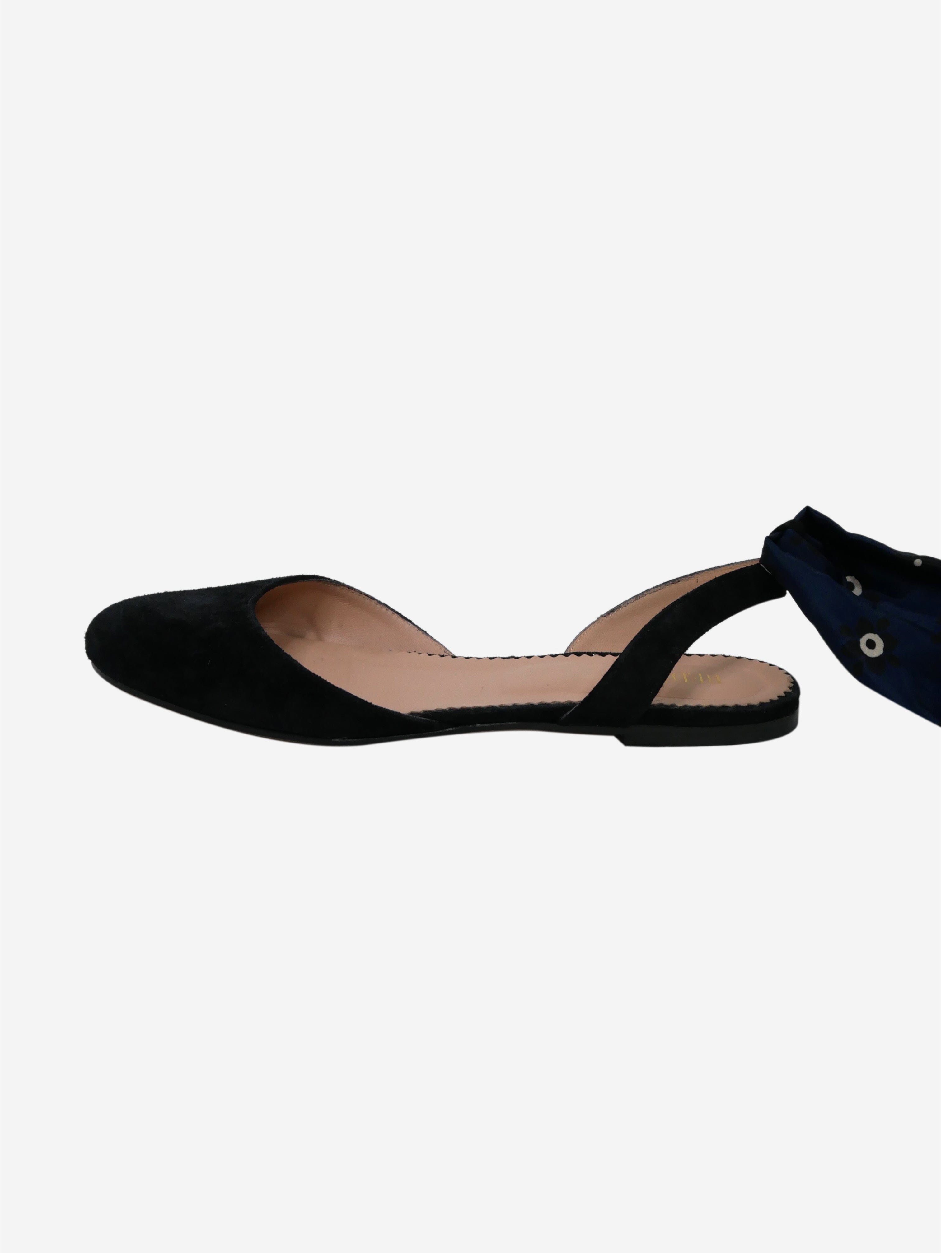 Black Suede Slingback Flats Women's Size EU 38 (US 8) - Comfortable Low Heel Shoes for Work, Office & Casual Outfits