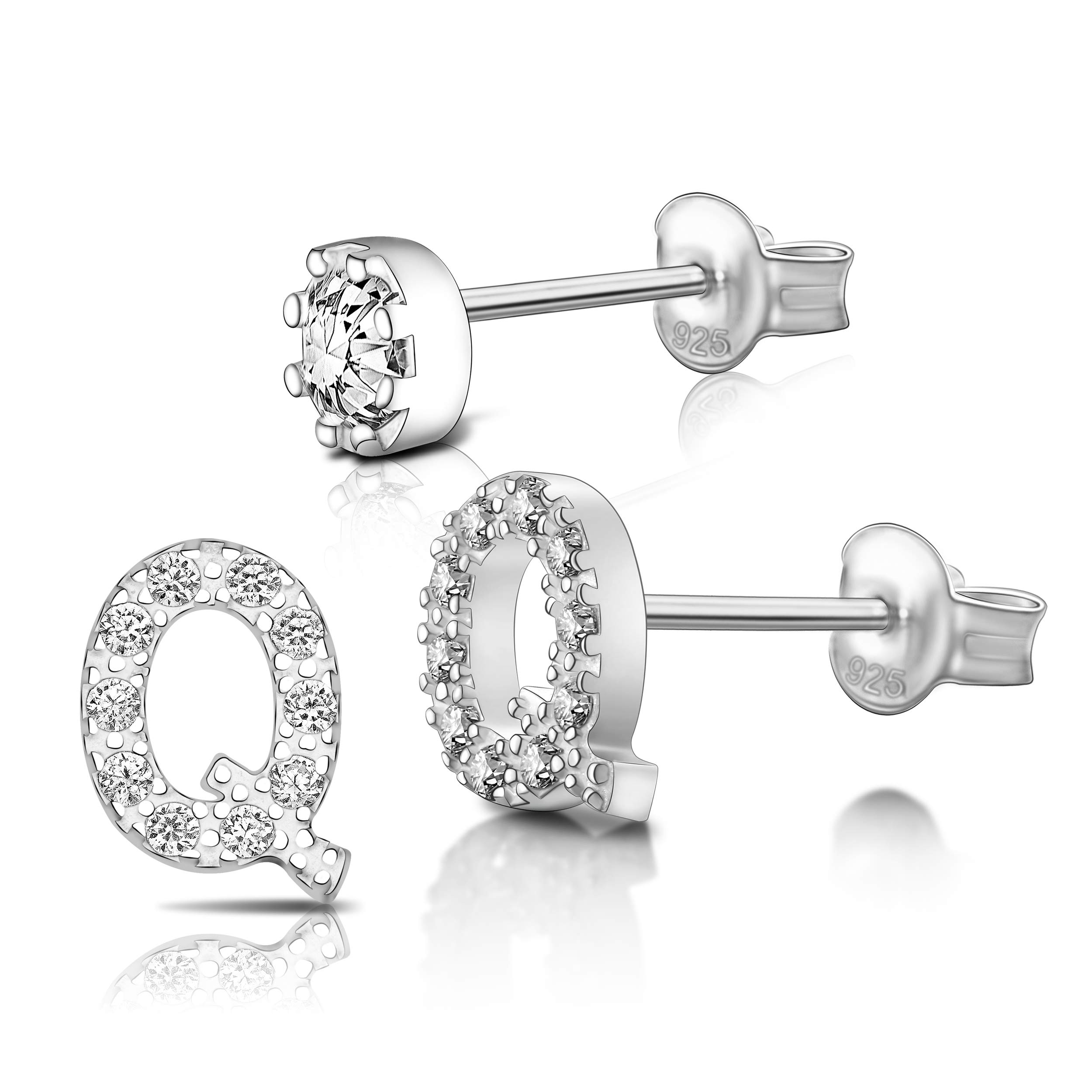 ELEGANZIA Initial Earrings for Women - Sterling Silver Nickel Free Alphabet Letter Studs A-Z - Perfect Gift for Mom, Girlfriend, Daughter | Everyday Wear, Special Occasions, Birthdays & Anniversaries