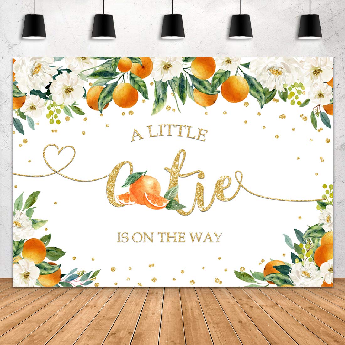 7x5ft Little Cutie Baby Shower Backdrop - Tangerine Citrus Floral Photography Background for Gender Reveal, Newborn Photo Shoot, Party Decoration & Studio Props