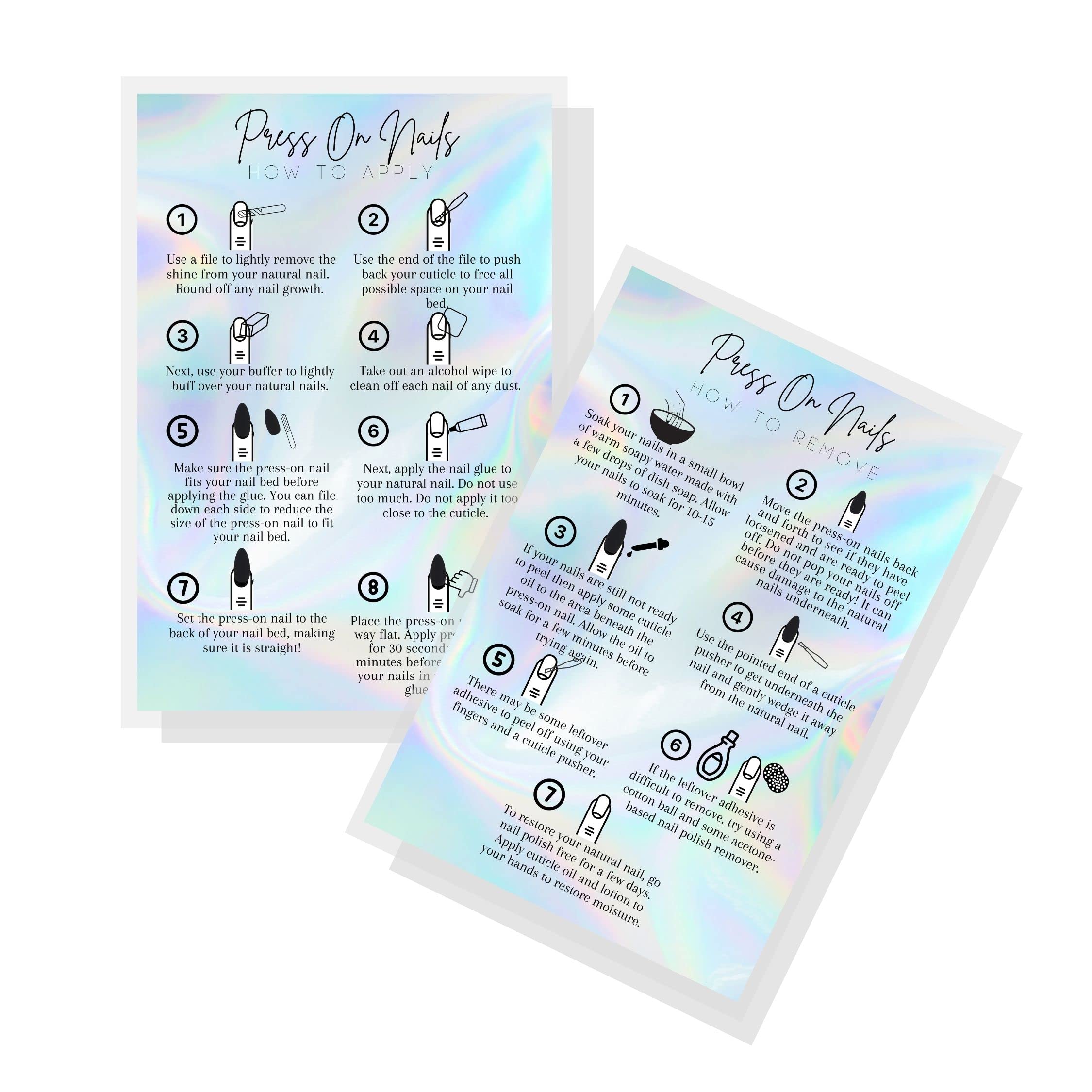 30-Pack Press On Nails Instruction Postcards | 4x6 Inch DIY Nail Kit Guide Cards with Rainbow Design | Perfect for Nail Salons, Home Manicures & Nail Art Beginners