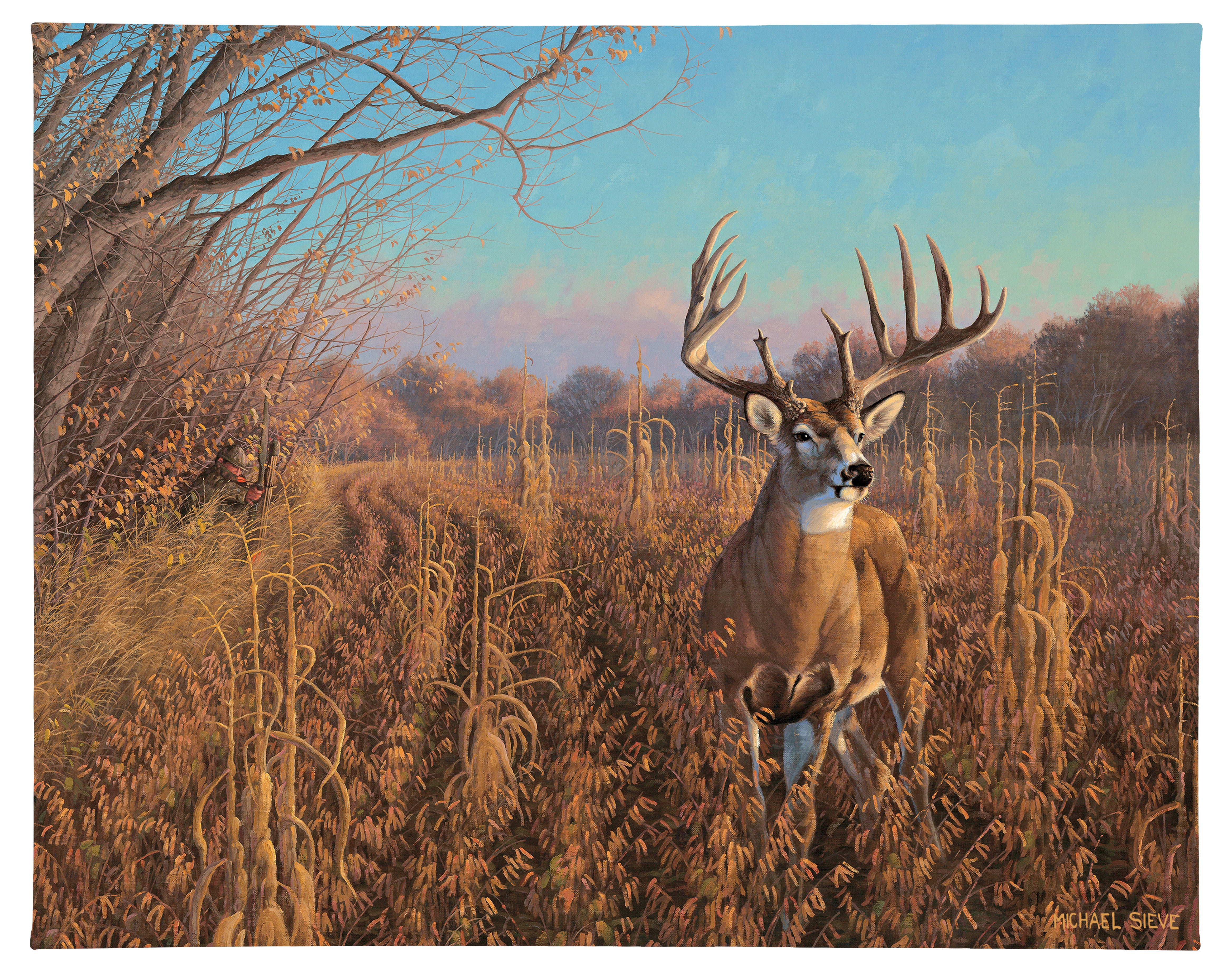 Beanfield Buck Whitetail Deer 19x24 Gallery Wrapped Canvas Wall Art - Perfect for Living Room, Bedroom & Office Decor