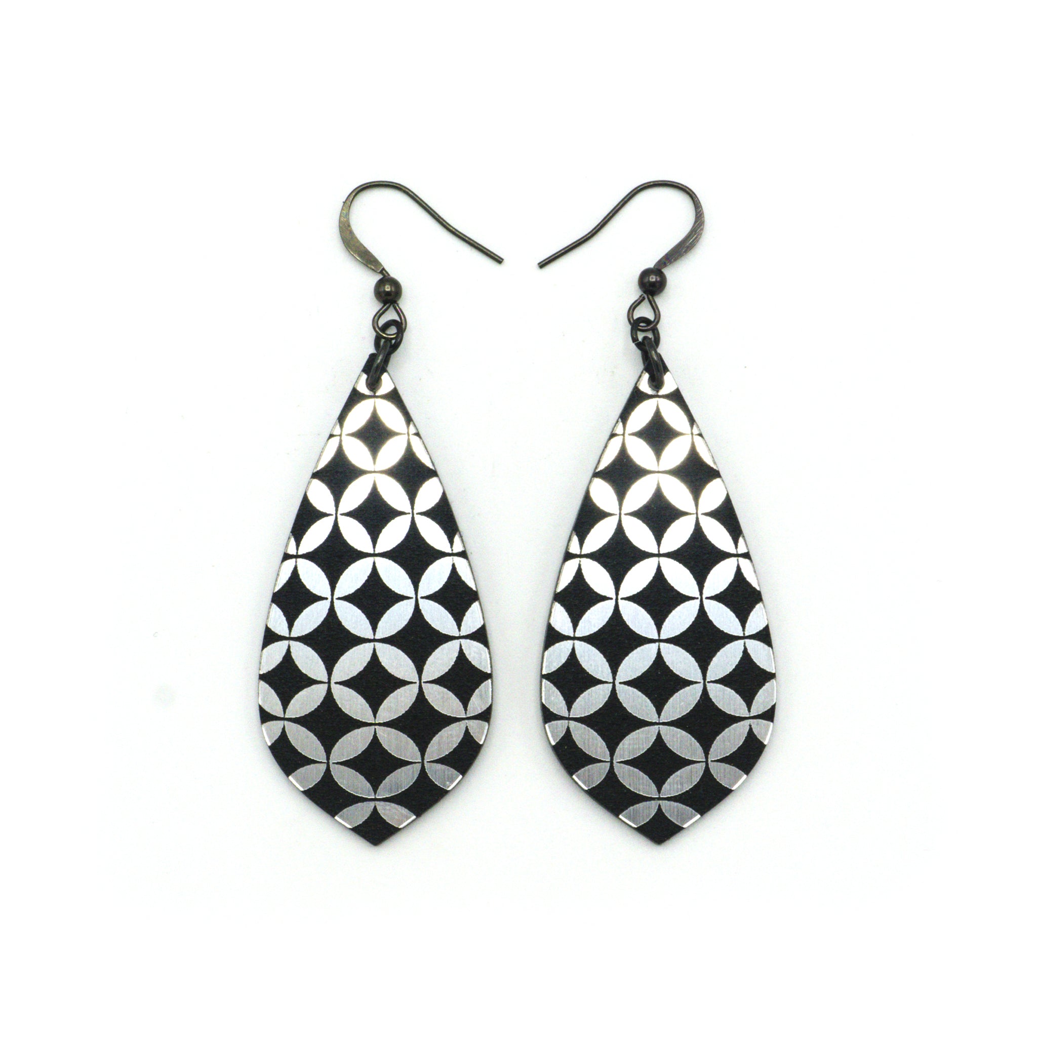 Gem Point [34R] Acrylic Earrings - Brushed Silver & Black | Stylish & Lightweight for Everyday Wear & Special Occasions