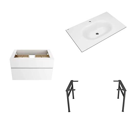 American Standard 8726033.020 Studio 33-inch Double-Drawer Bathroom Vanity Set in White/Black - Includes Vanity Top with Center Hole Sink & Legs | Perfect for Modern Bathroom Remodeling & Small Space Solutions