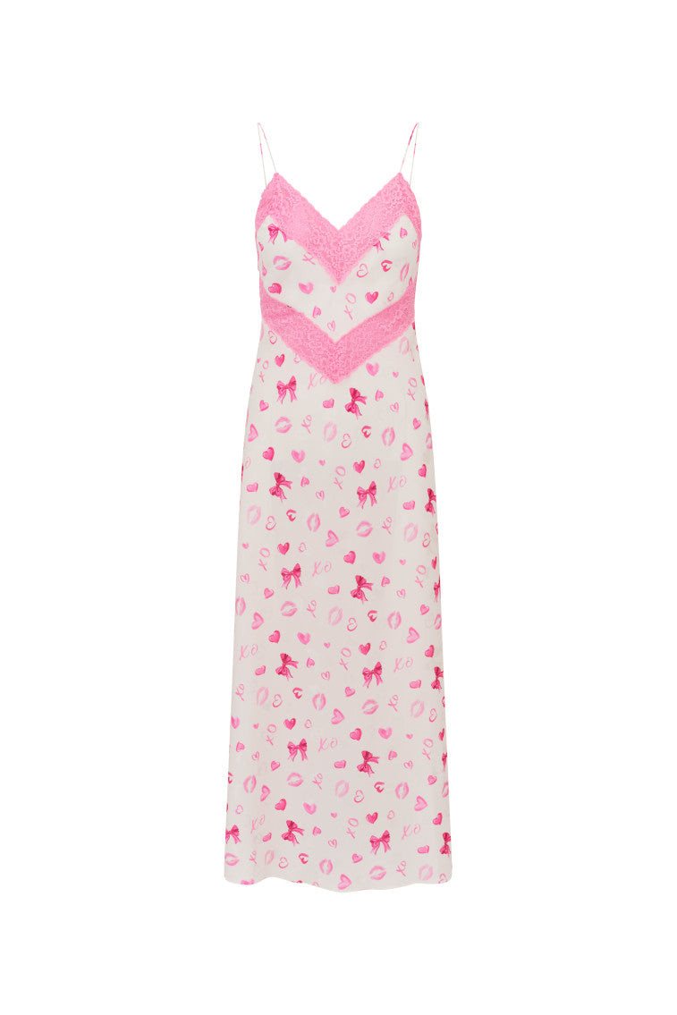 Serita Bow & Kiss Print Maxi Dress - Flowy Summer Beach Dress for Women, Boho Chic Wedding Guest Outfit, Vacation & Party Wear