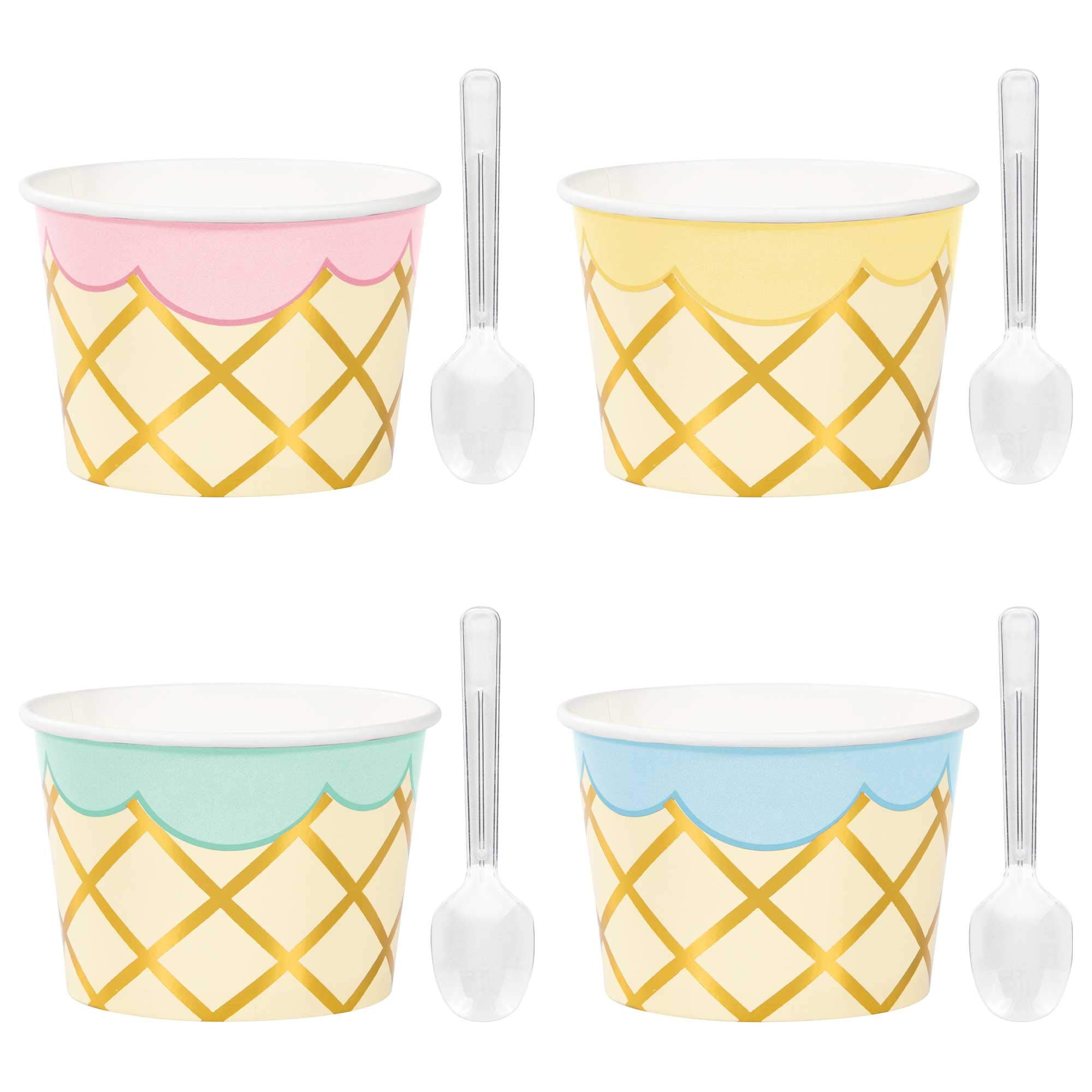 Creative Converting Ice Cream Party Treat Cups with Spoons - 8 Count | Disposable Dessert Cups for Birthday Parties, Baby Showers & Summer Events