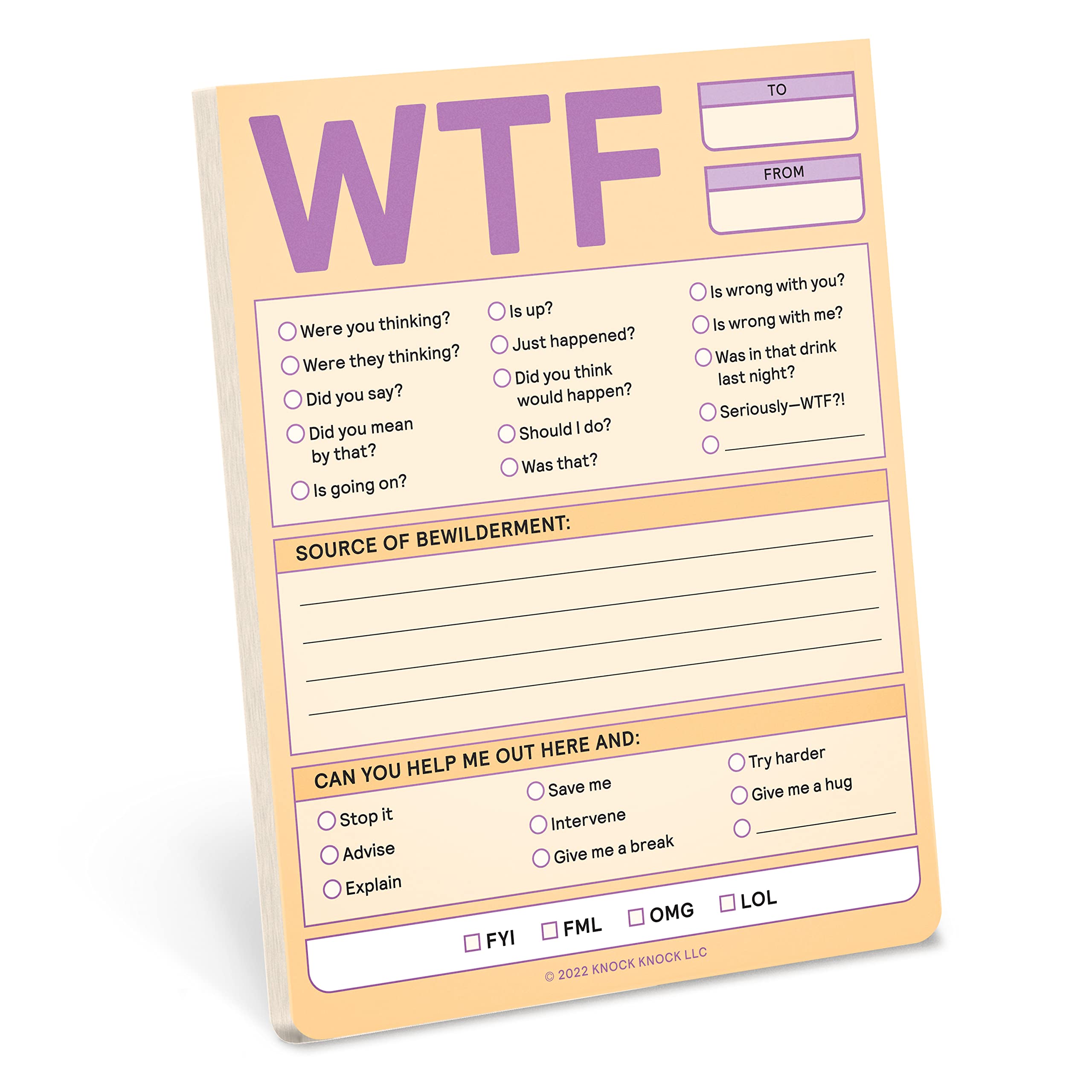 Funny WTF Notepad - Knock Knock 1 Count Pastel Notepads & Checklist (4 x 5.25 Inches) for Office Humor, Gag Gifts & Daily Reminders - Perfect for Desk Organization, To-Do Lists & Stress Relief