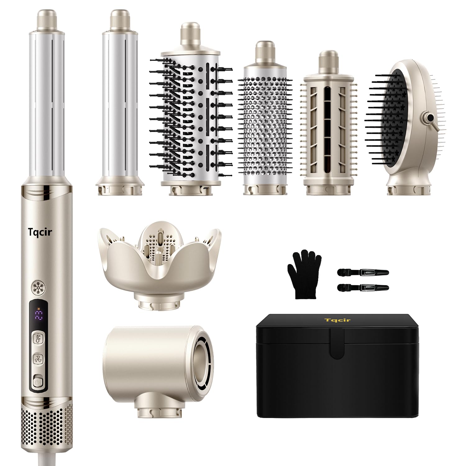 8-in-1 Professional Hot Air Styler & Hair Dryer Brush - Powerful Multi-Styler with Auto-Wrap Curler & Storage Case - Fast Drying, Curling, Straightening & Volumizing Without Heat Damage - Perfect for Salon-Quality Styling at Home, Travel & Daily Hair Care