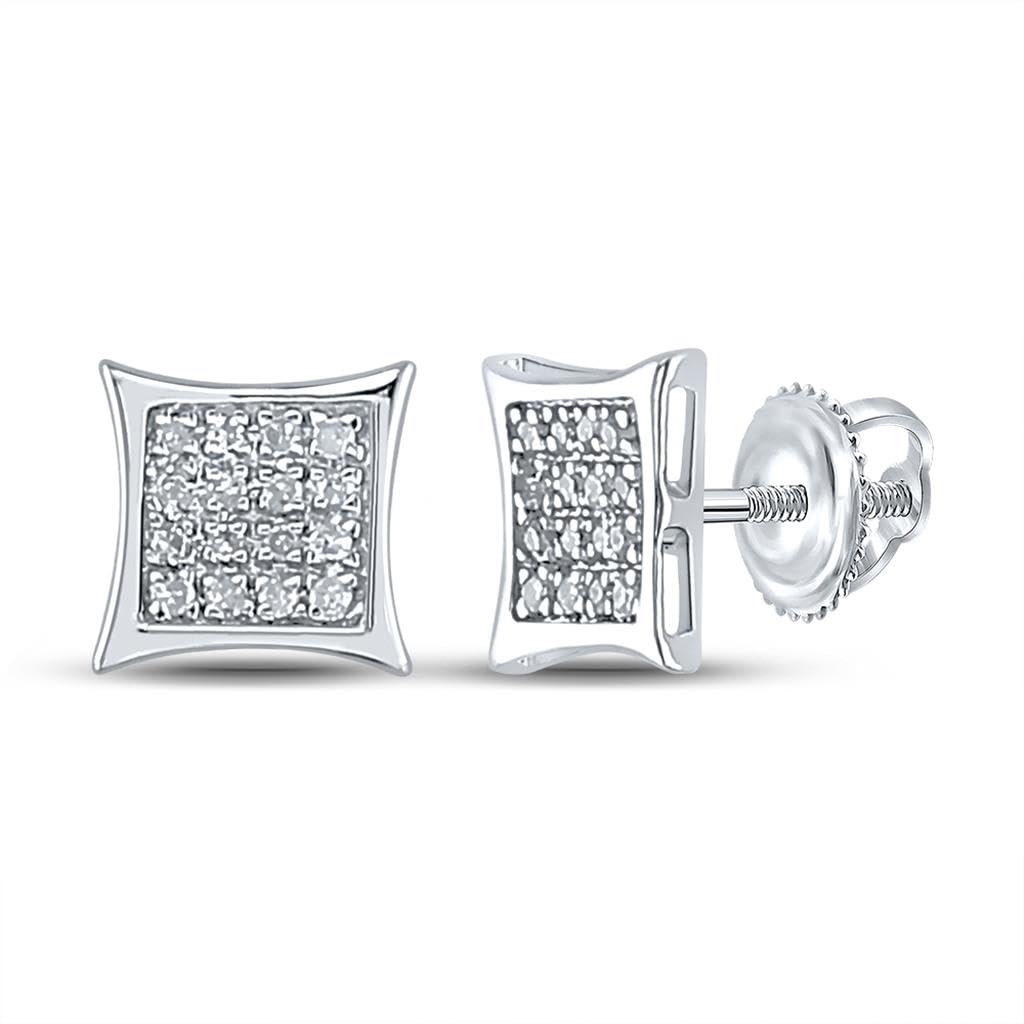 Jewels By Lux Sterling Silver Women's Round & Square Diamond Kite Cluster Stud Earrings - 1/10 Cttw | Perfect for Weddings, Parties & Everyday Elegance