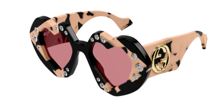 Gucci GG1329S 001 Black Havana/Red Bling Oversized Square Sunglasses for Women - Luxury Fashion Accessory for Beach, Driving & Outdoor Activities