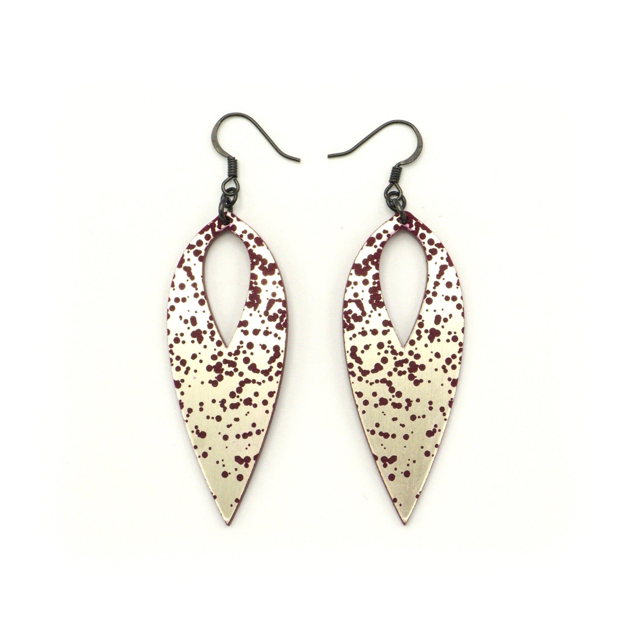 Nativas [03] Acrylic Earrings - Brushed Nickel & Burgundy Dangle Earrings for Women | Lightweight Fashion Jewelry for Parties, Weddings, and Everyday Wear