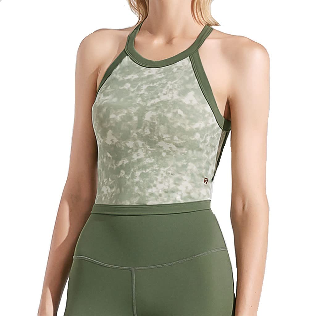 HSQMA Women's Sleeveless Yoga Tank Top with Built-in Bra - Cute Open Back Cropped Workout Shirt for Running, Gym & Fitness | Breathable & Comfortable Activewear (Green, Size L) - Perfect for Yoga, Pilates & Summer Sports