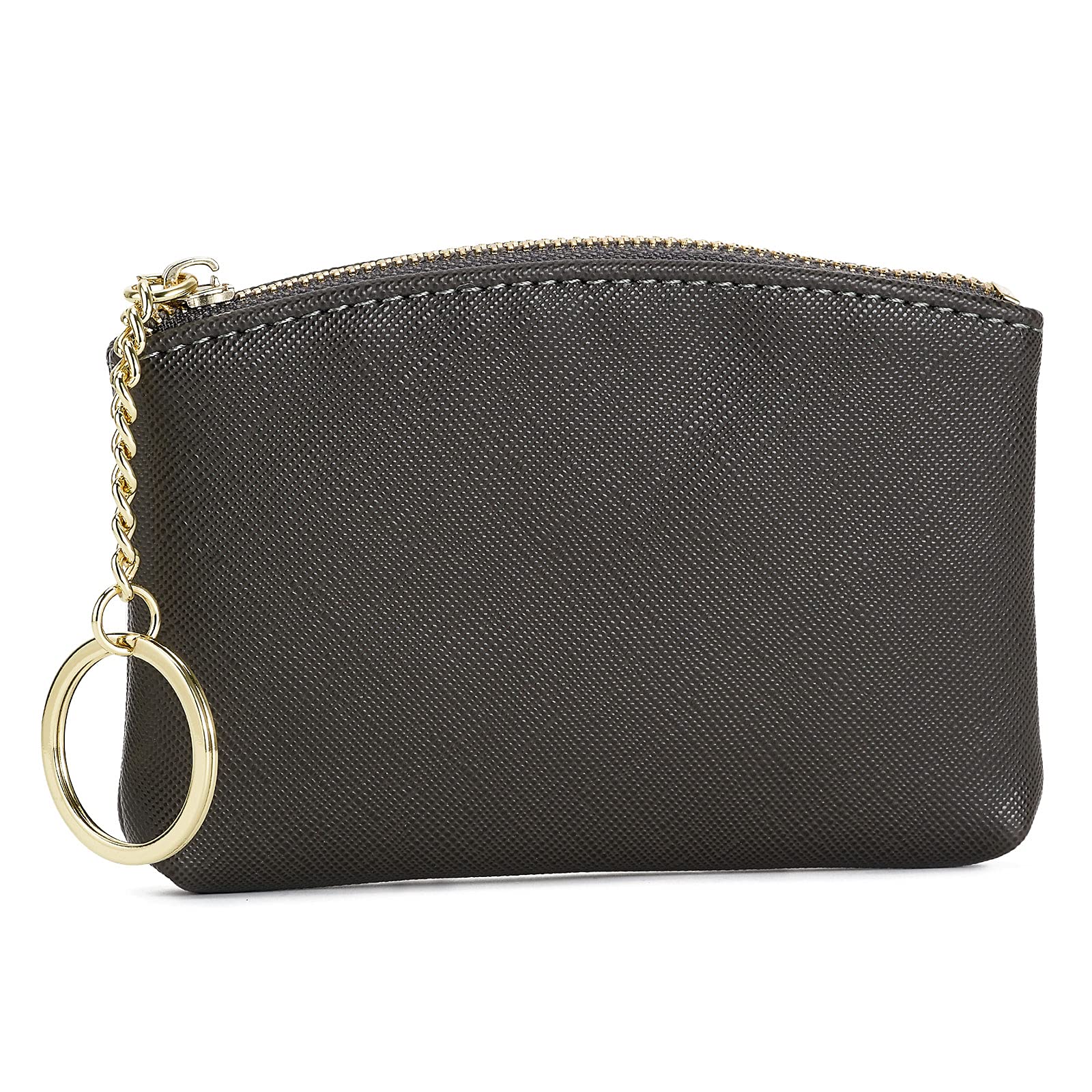 WOZEAH Genuine Artificial Leather Coin Purse with Keychain & Zipper Closure - Compact Wallet for Men & Women (Dark Gray) - Perfect for Organizing Coins, Keys & Small Essentials On-the-Go