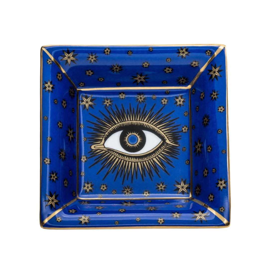 Evil Eye Square Tray - Handmade Decorative Serving Tray for Coffee Table, Vanity, or Gift | Boho Home Decor, Turkish Evil Eye Protection Charm, Perfect for Parties & Home Organization