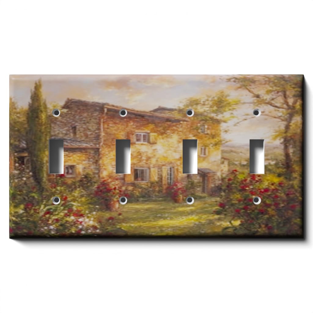 Tuscan Style 4-Gang Switch Plate Cover - Decorative Wall Plate for Home & Office - Perfect for Living Room, Bedroom, and Kitchen Decor