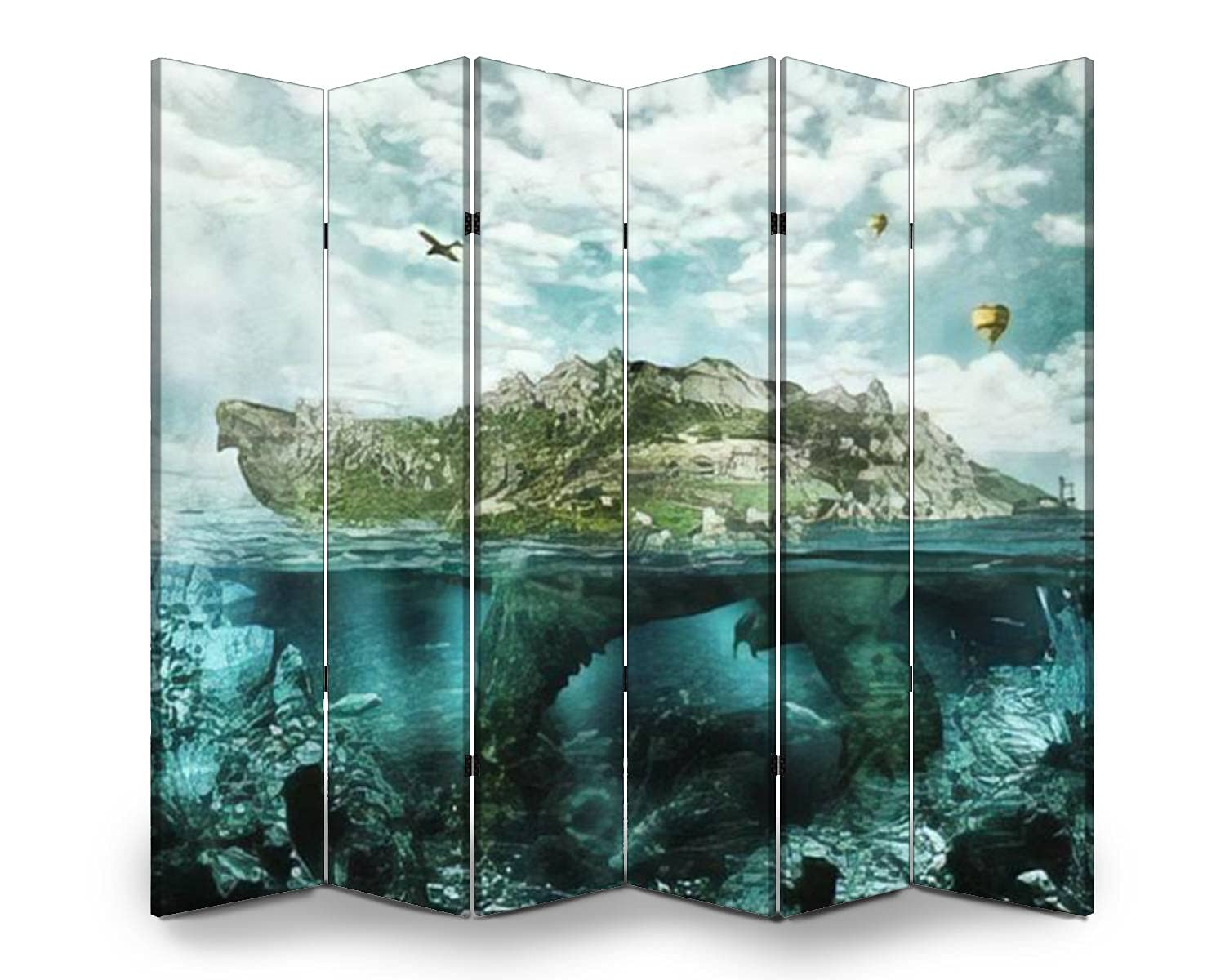6-Panel Folding Room Divider with Ocean Turtle & Forest Landscape - Freestanding Privacy Screen for Home, Office & Dorm - Indoor Partition for Bedroom, Living Room & Workspace