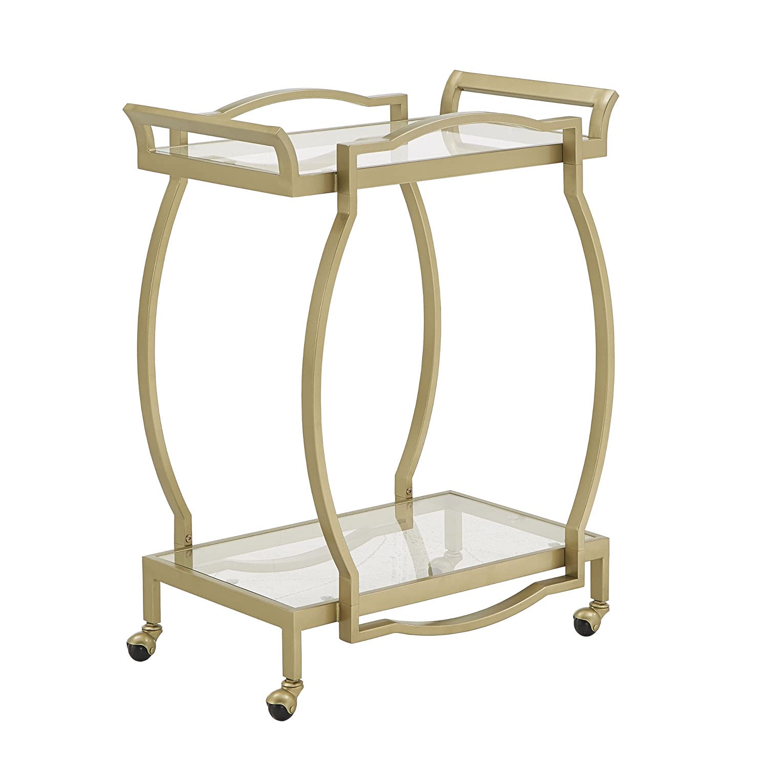 HomeHills Lissa Gold & Tempered Glass Bar Cart - Stylish Rolling Drink Serving Cart for Home Bar, Kitchen, Dining Room & Outdoor Entertaining