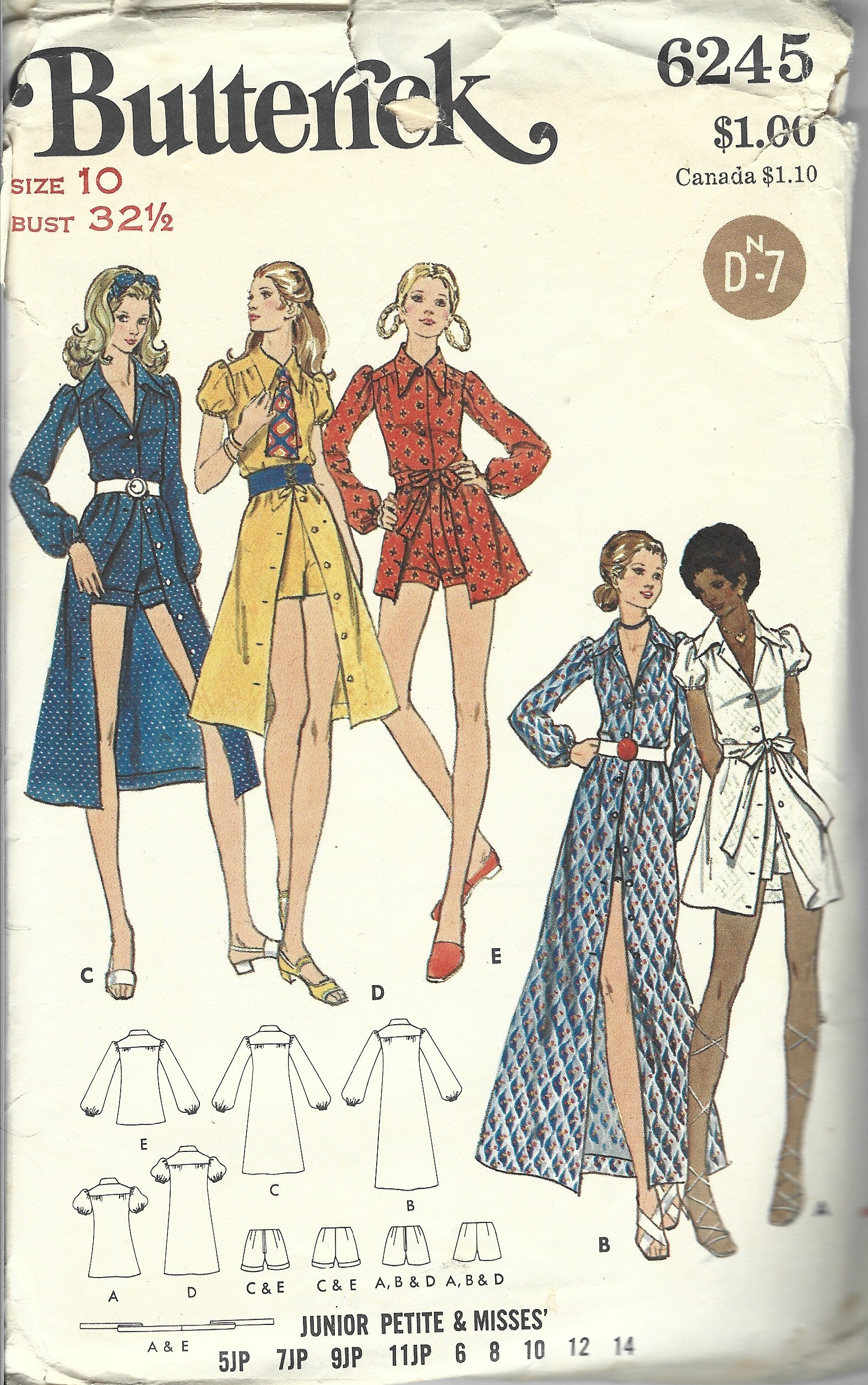 Butterick 6245 Vintage 1970s Button Front Mini Dress & Shorts Sewing Pattern - DIY Retro Fashion for Parties & Cosplay