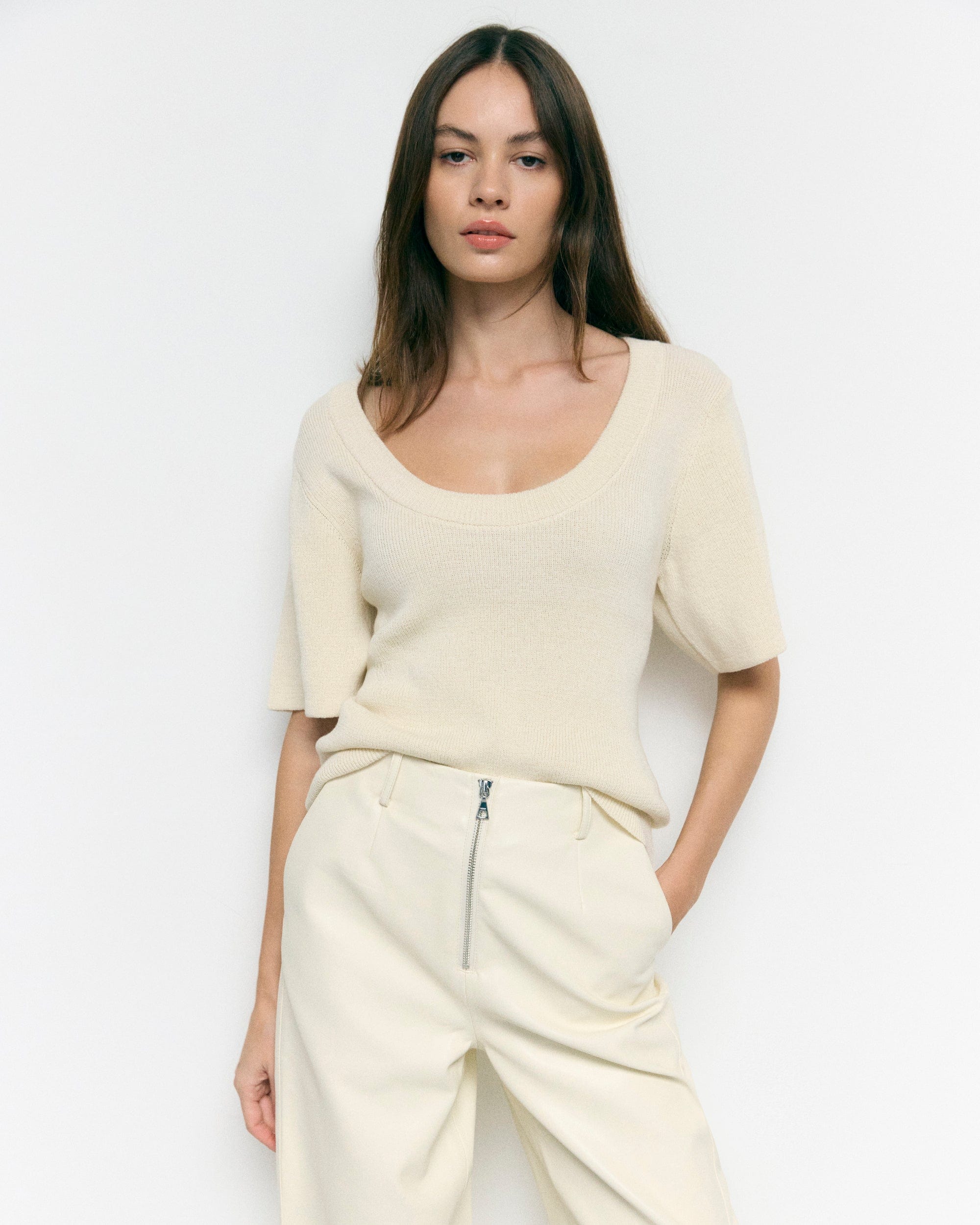 Reina Sculpted Scoop Neck Knit Top - Women's Slim Fit Stretchy Casual Shirt | Perfect for Layering, Office Wear & Everyday Outfits