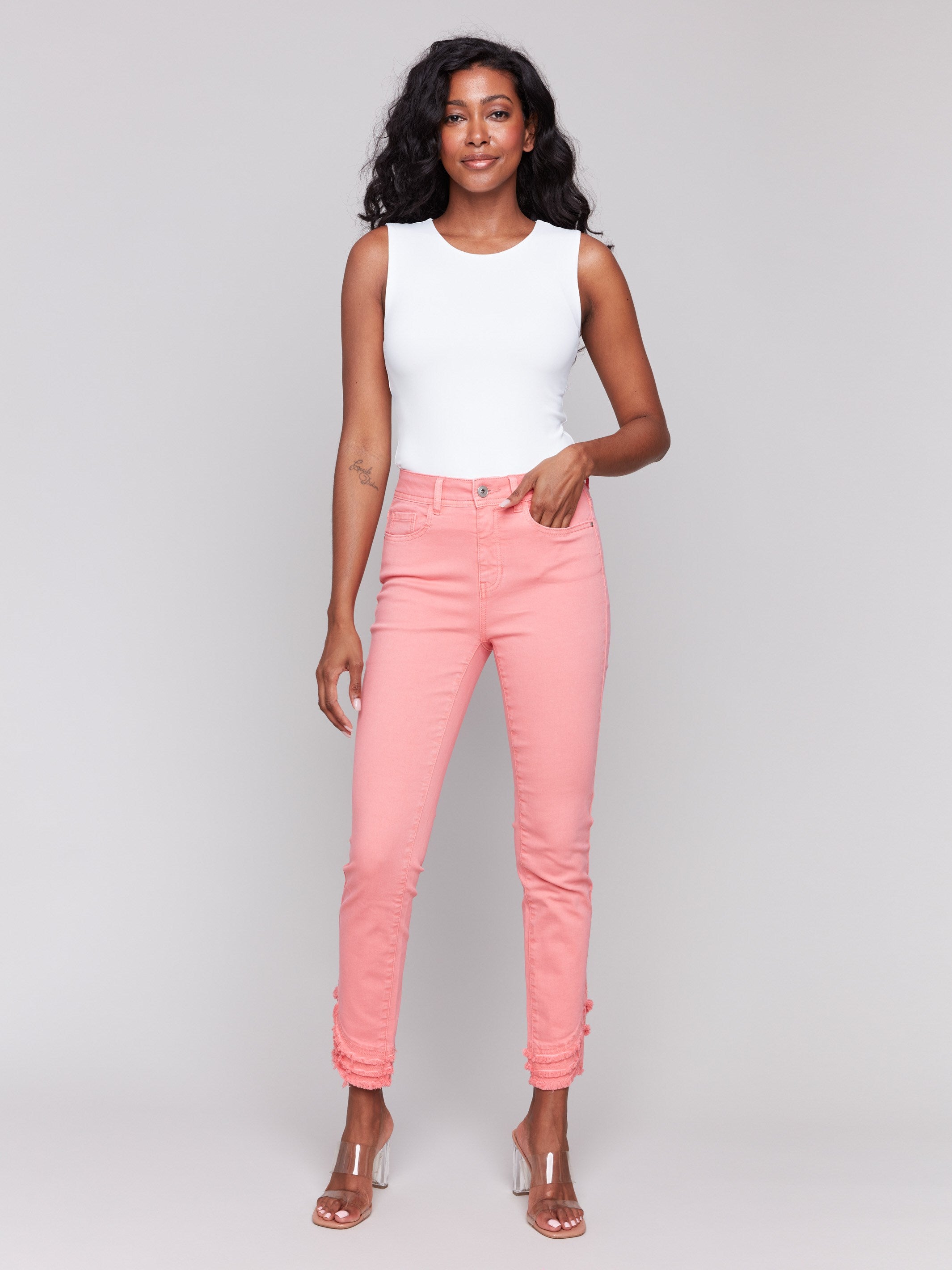Distressed Hem Twill Pants for Women - Stylish Casual High Waisted Trousers | Perfect for Streetwear, Office & Weekend Outfits
