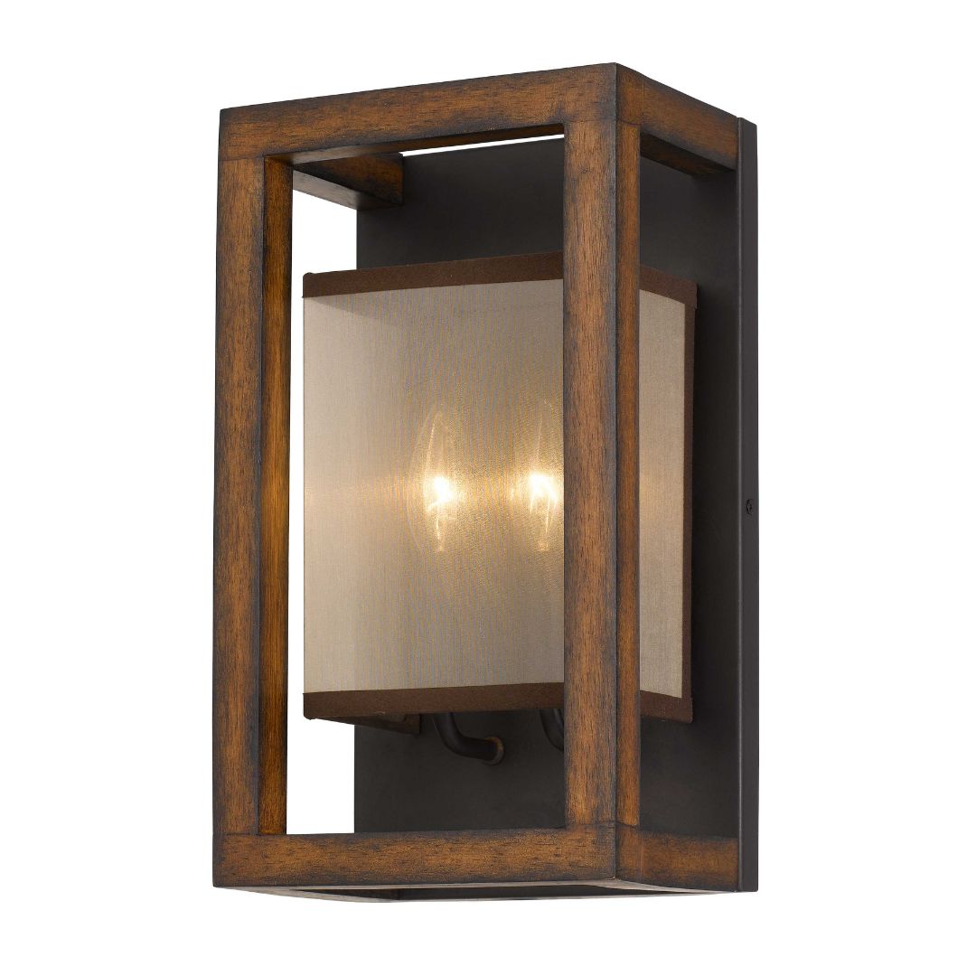 Cal Lighting 40W X 2 Rubber Wood Wall Sconce With Organza Shade - Modern Rustic Wall Light for Bedroom, Living Room & Hallway Decor