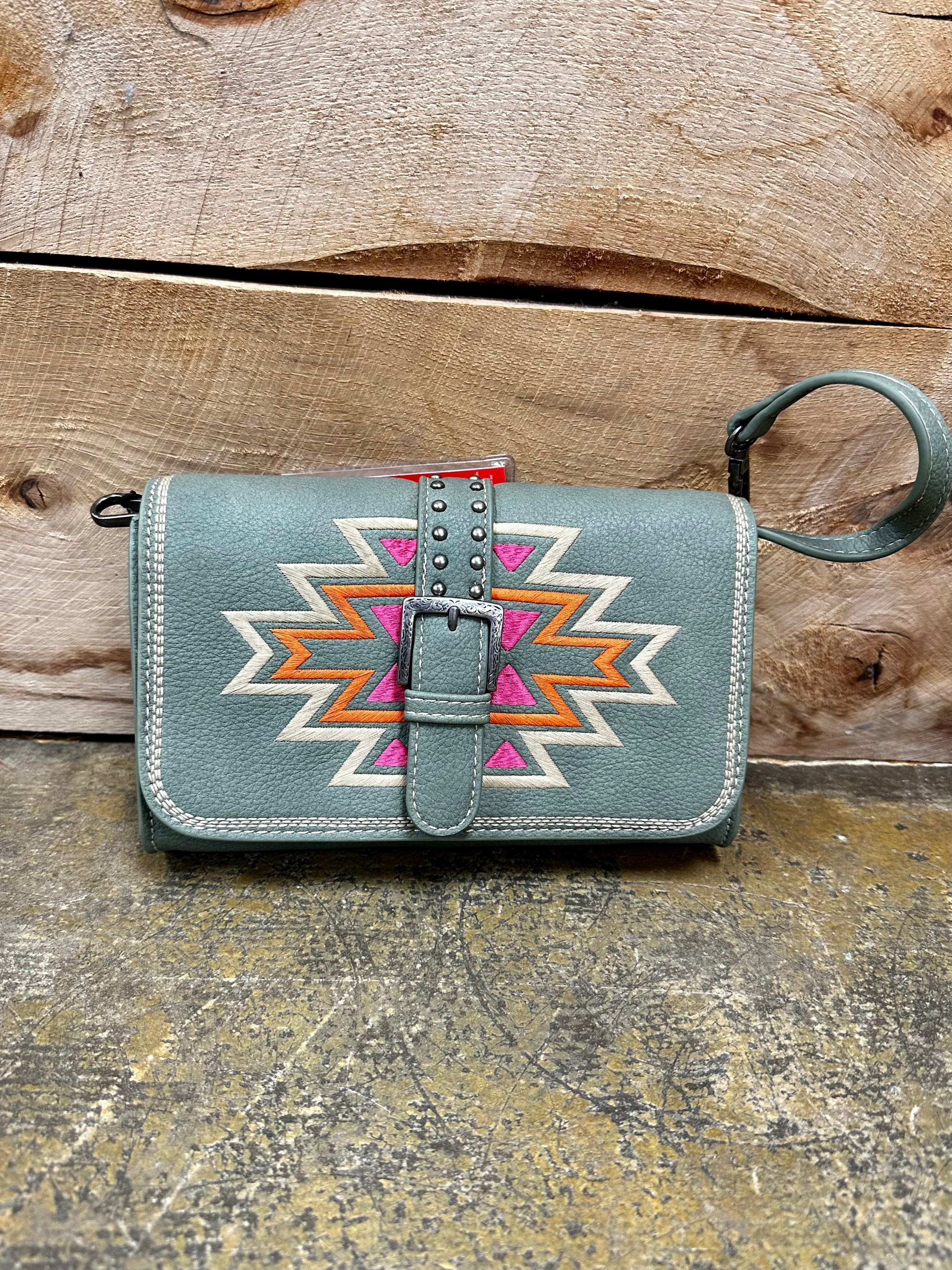 Montana West Sage Green Aztec Crossbody Bag for Women - Stylish Boho Purse with Adjustable Strap, Perfect for Travel, Shopping & Everyday Use