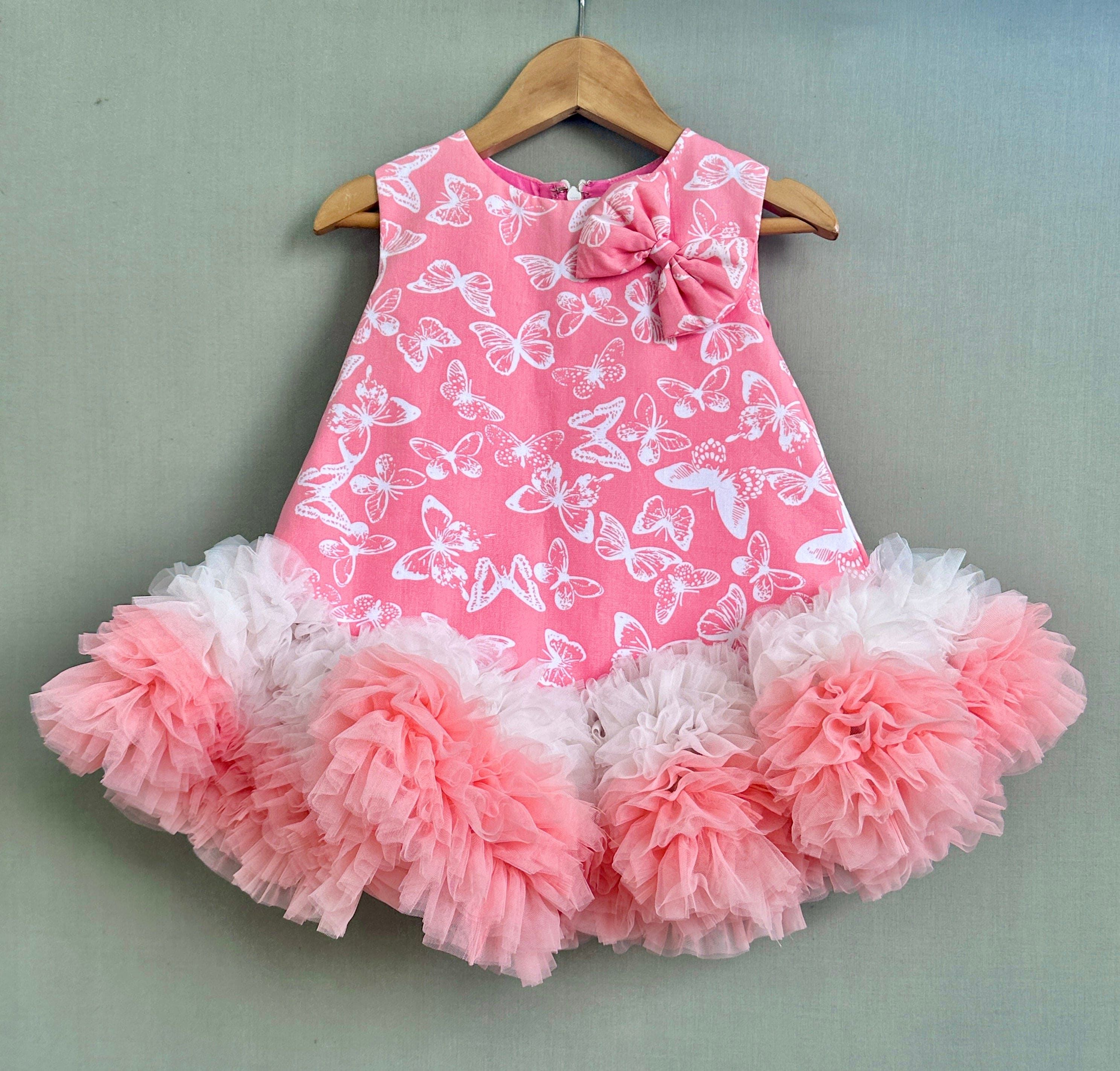 Pre Order: Pink Butterfly Printed Tutu Dress for Girls - Perfect for Birthday Parties, Photo Shoots & Special Occasions