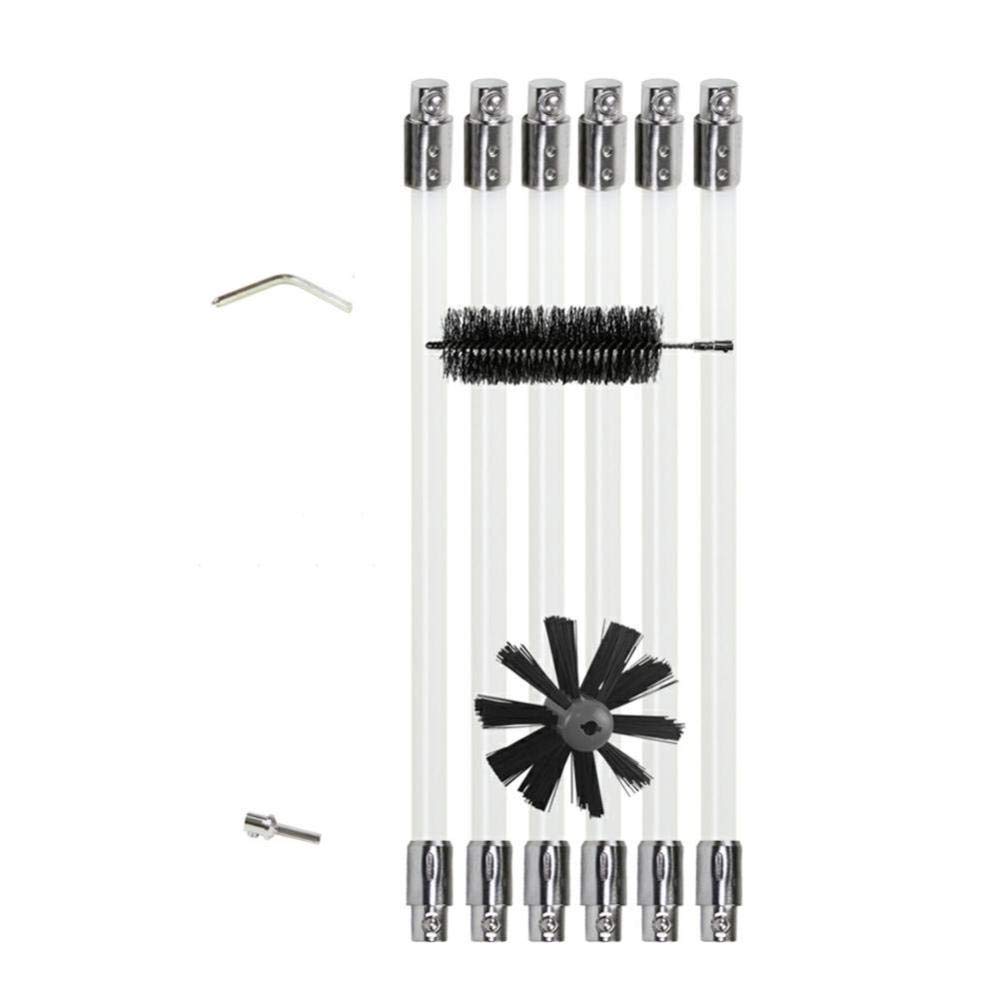 BGSFF Fireplace Cleaning Kit - 6/8 Flexible Rods + 2 Brush Heads - Chimney Sweep & Rotating Fireplace Cleaner for Interior Wall Cleaning - Perfect for Home Maintenance & Fireplace Safety