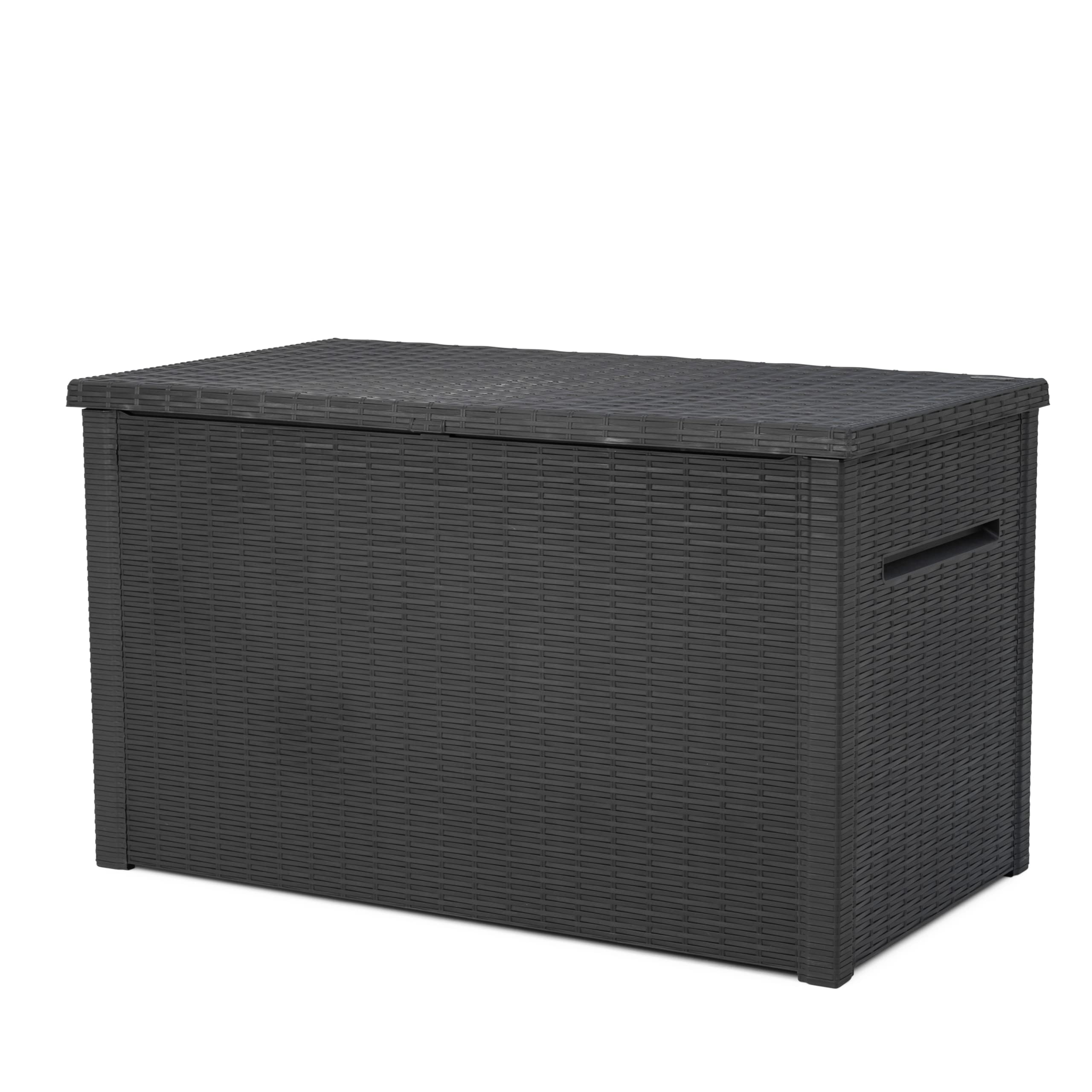 Keter Java XXL 230 Gallon Resin Outdoor Storage Box - Large Deck Box for Patio Furniture Cushions, Garden Tools, Pool Toys & Backyard Organization - Weatherproof Dark Grey Storage Container for Outdoor Use