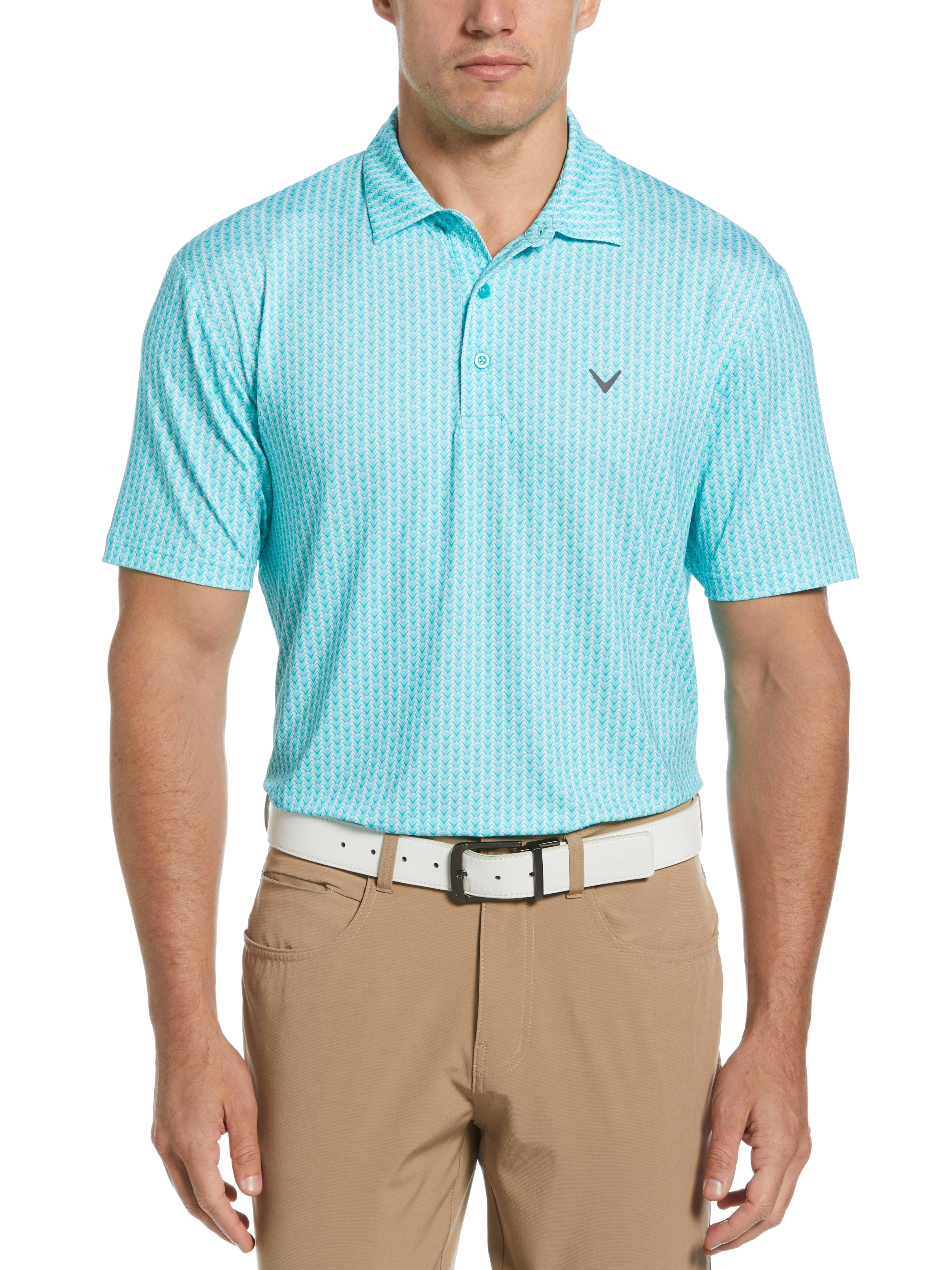 Men's Herringbone Print Polo Shirt - Casual Slim Fit Short Sleeve Button Down for Business & Weekend Wear