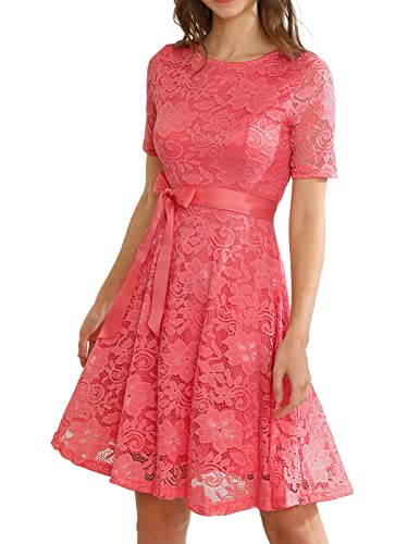 Elegant Lace Wedding Guest Dress for Spring & Summer | Short Sleeve Mother of The Bride Dress with Belt | Perfect for Garden Weddings, Bridal Showers & Formal Occasions