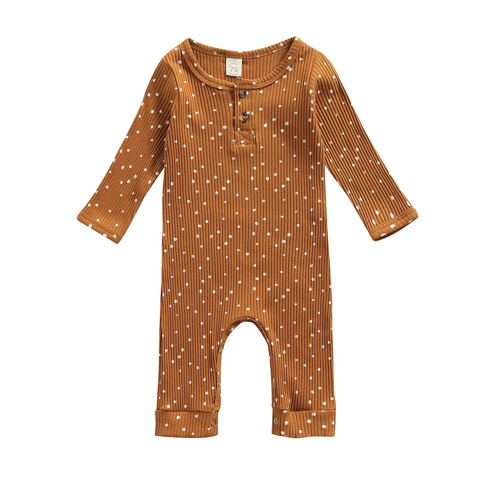 Nicecloud Baby Romper - Polka Dot Print Long Sleeve Ribbed Bodysuit Jumpsuit for Newborn Boys & Girls (3-18 Months) | Soft Cotton One-Piece Outfit for Playtime, Photoshoots & Everyday Wear