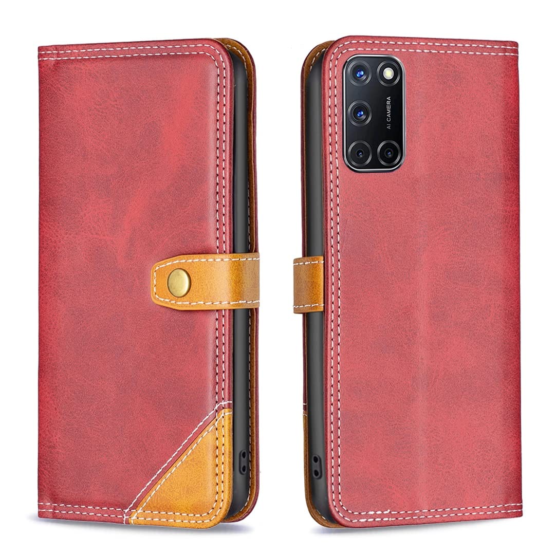 Oppo A72 Wallet Phone Case - Protective Flip Cover with Magnetic Slot & Stand, Compatible with Oppo A72 (Red) | Perfect for Daily Use, Travel & Hands-Free Viewing