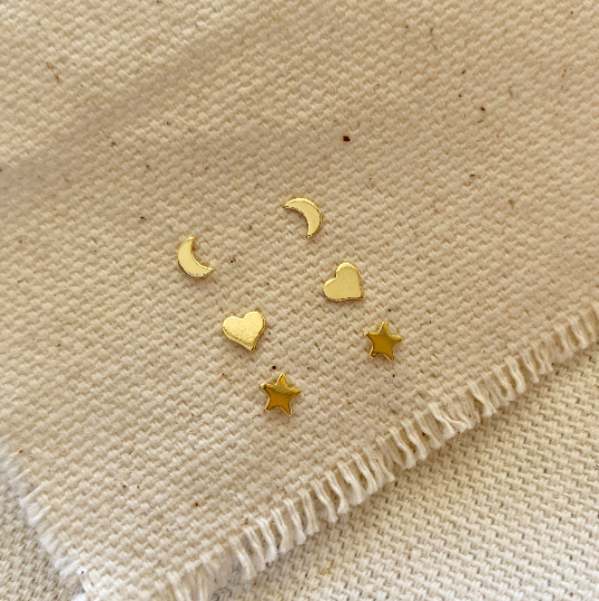 18k Gold Filled Dainty Earrings Trio Set - Star, Moon and Heart Stud Earrings for Women | Minimalist Jewelry Gift for Her | Perfect for Everyday Wear, Date Night & Special Occasions