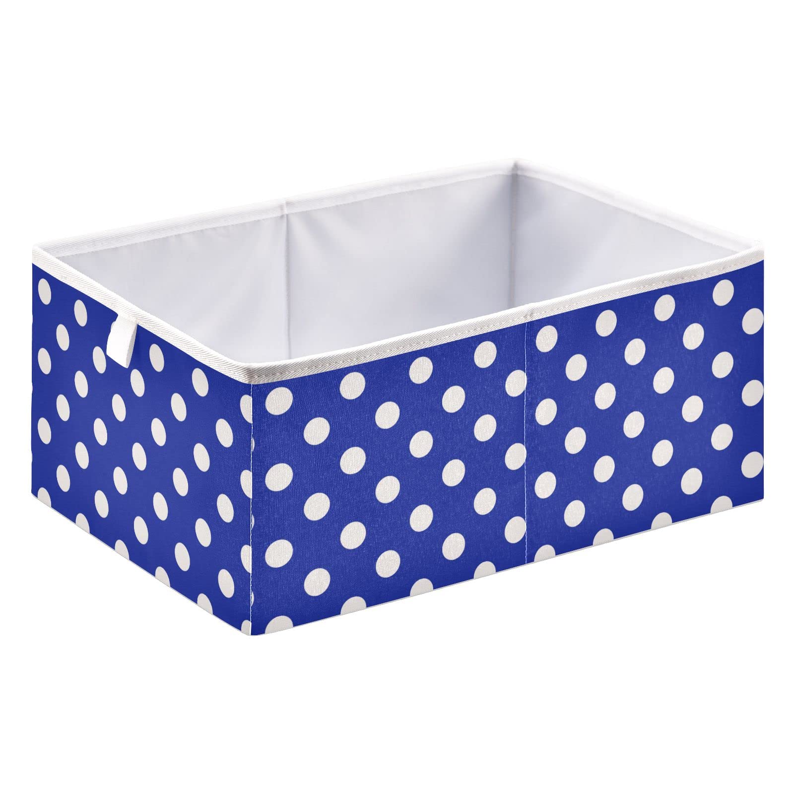Ollabaky Blue Polka Dot Foldable Fabric Storage Cube with Handle - Closet Organizer, Nursery Toy Bin, Shelving Storage Basket for Home & Office Organization