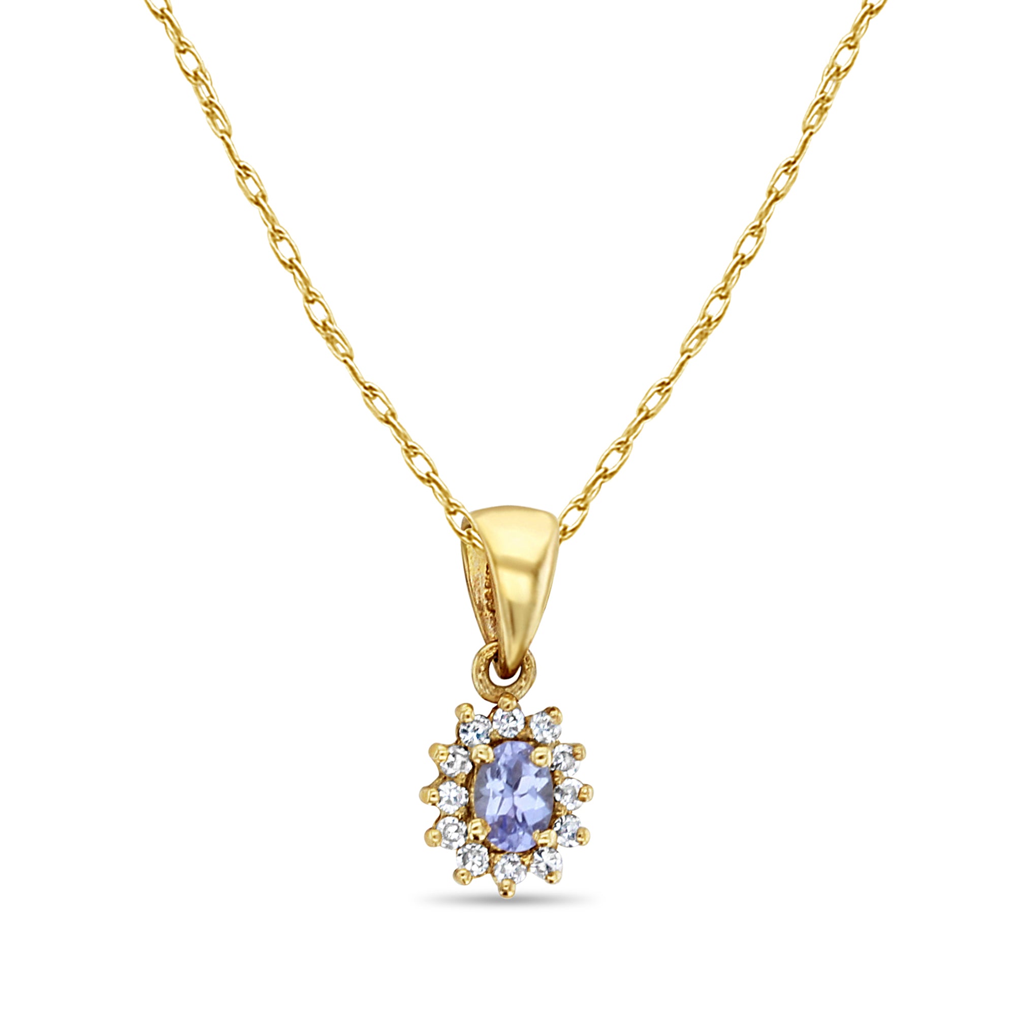 Exquisite 14k Yellow Gold Tanzanite Diamond Halo Necklace | Elegant Jewelry for Women | Perfect for Weddings, Anniversaries & Special Occasions