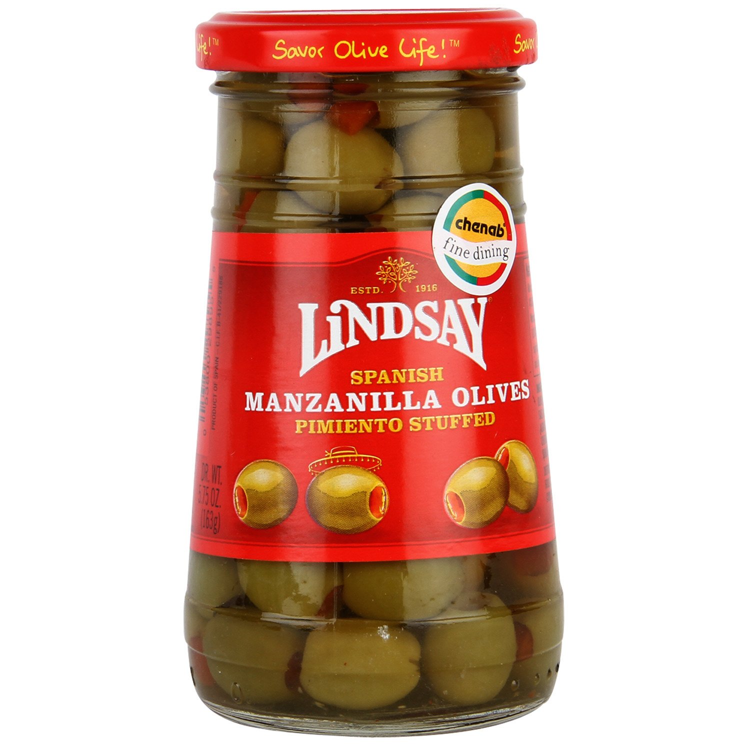 Lindsay Spanish Manzanilla Pimiento Stuffed Olives, 5.75 oz (Pack of 6) - Perfect for Charcuterie Boards, Martini Garnish & Mediterranean Recipes