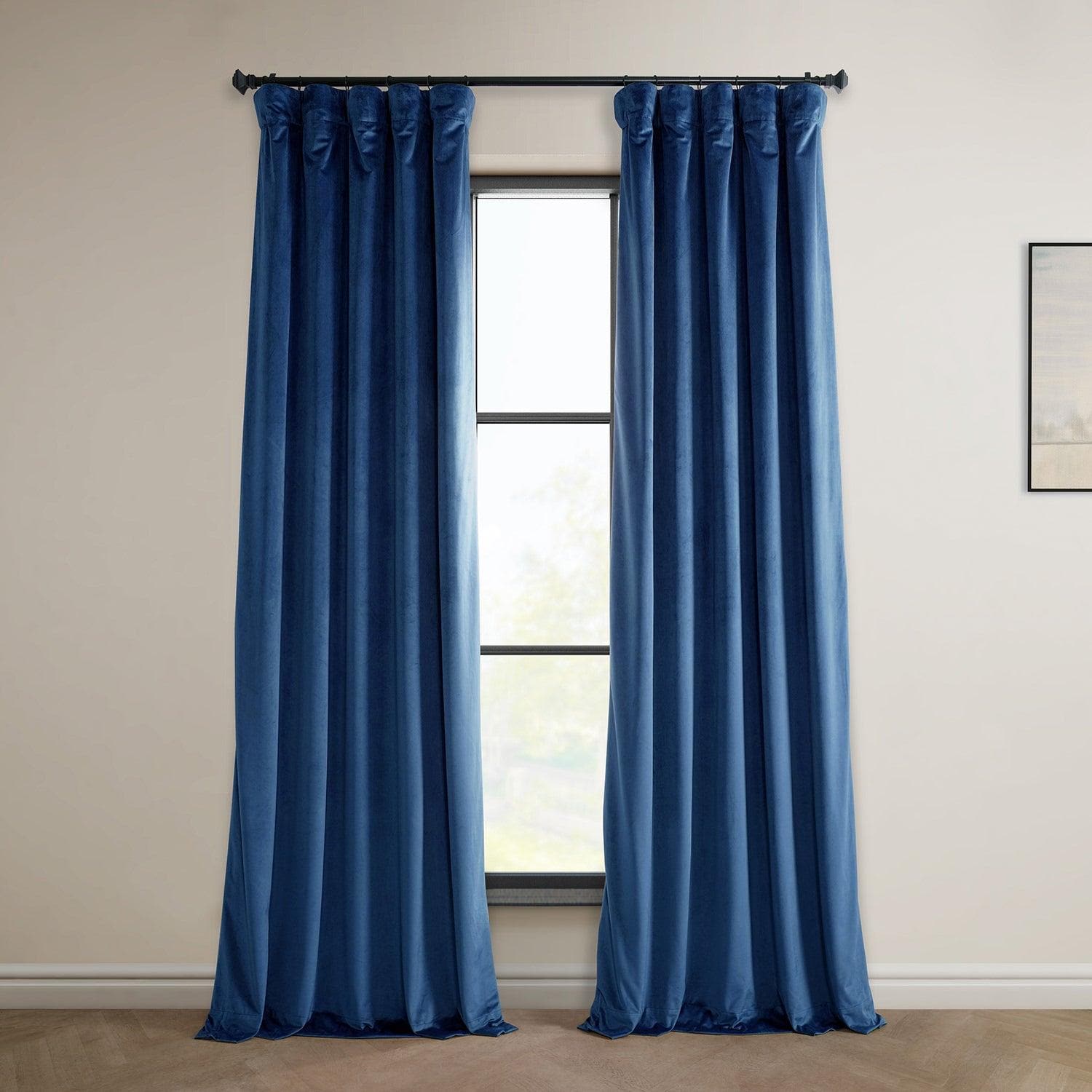 Pisces Blue Heritage Plush Velvet Blackout Curtains for Bedroom - Thermal Insulated Noise Reducing Window Drapes for Living Room & Nursery