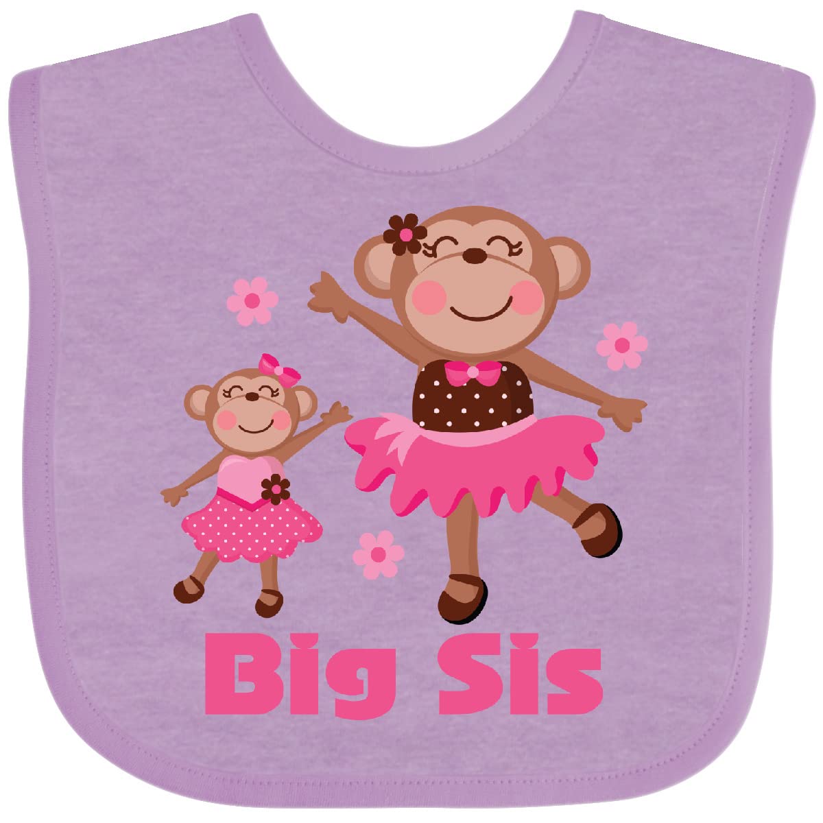 Inktastic Big Sis Sibling Girl Monkey Baby Bib - Soft Cotton Drool Bib for Toddlers & Infants - Perfect for Feeding, Playtime & Photo Shoots