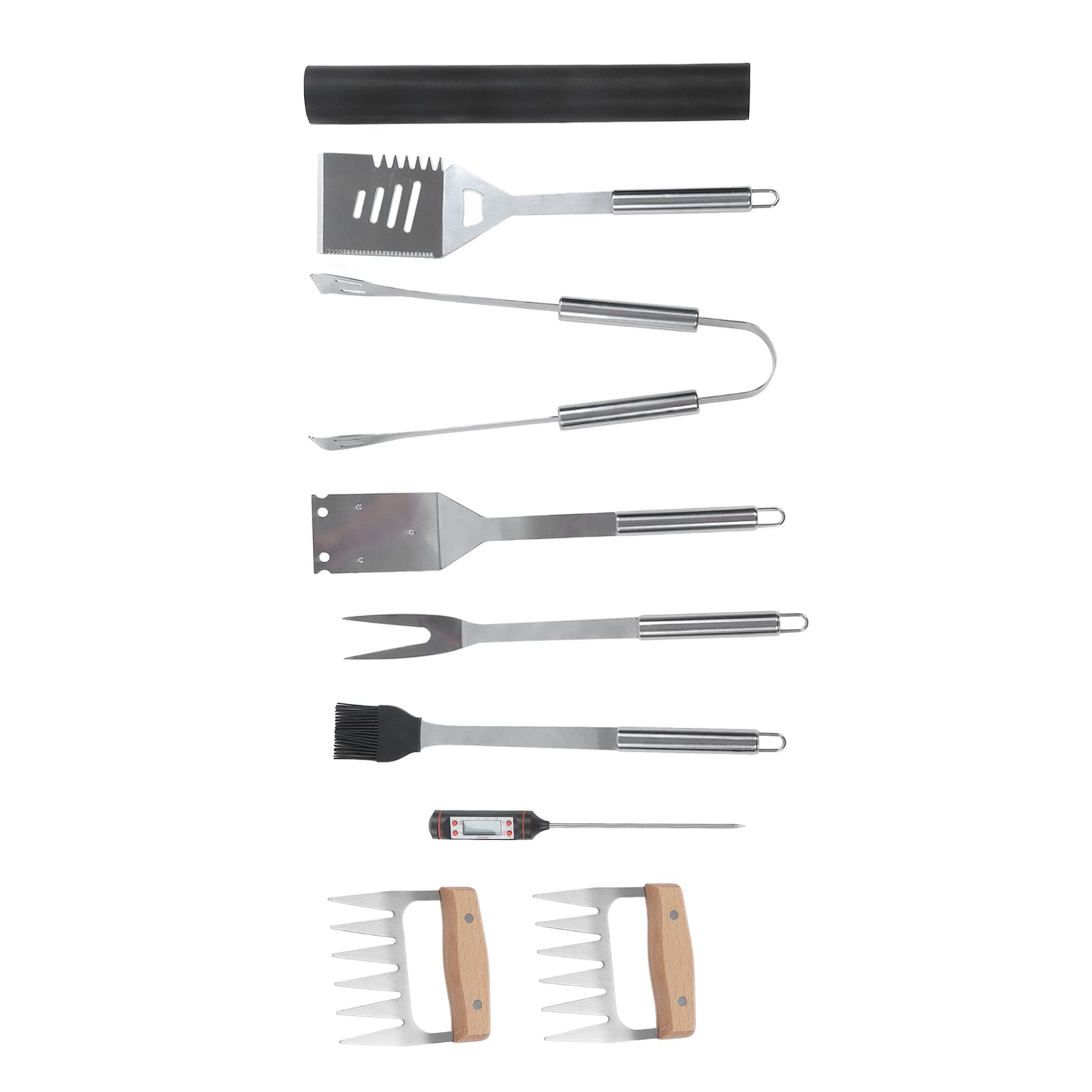 Premium Stainless Steel BBQ Grill Tools Set - 9-Piece Professional Non-Slip Heat-Resistant BBQ Accessories Kit for Backyard, Camping & Outdoor Cooking - Spatula, Tongs, Fork & More