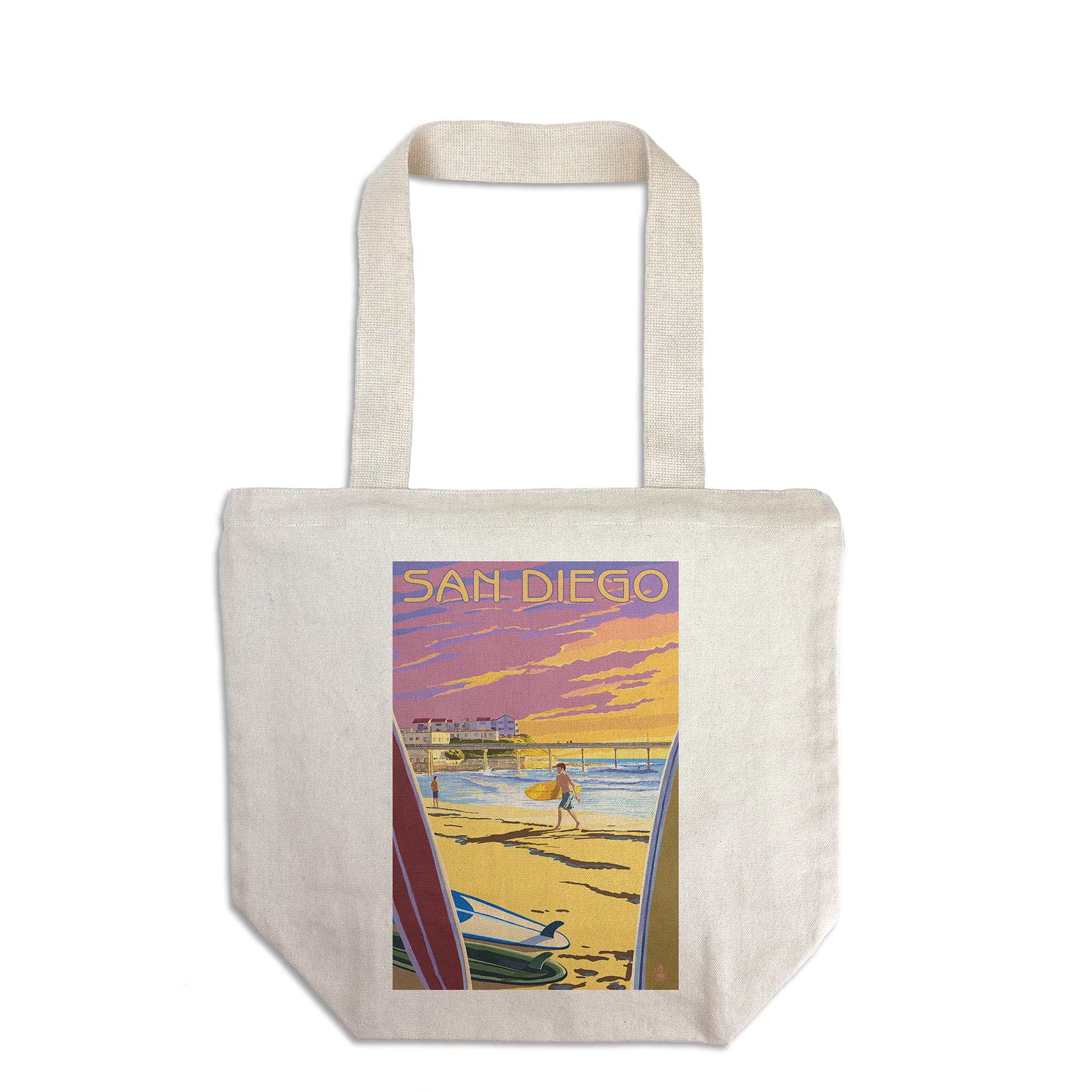 **Lantern Press San Diego California Beach & Pier Tote Bag - 100% Cotton Canvas Reusable Shopping Bag for Beach Trips, Groceries & Daily Use**
