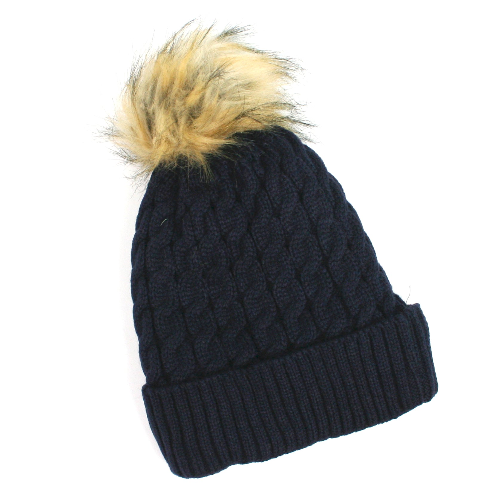 Cozy Knitted Bobble Hat for Women & Men - Warm Winter Beanie in Navy Blue - Perfect for Outdoor Activities, Skiing, and Casual Wear