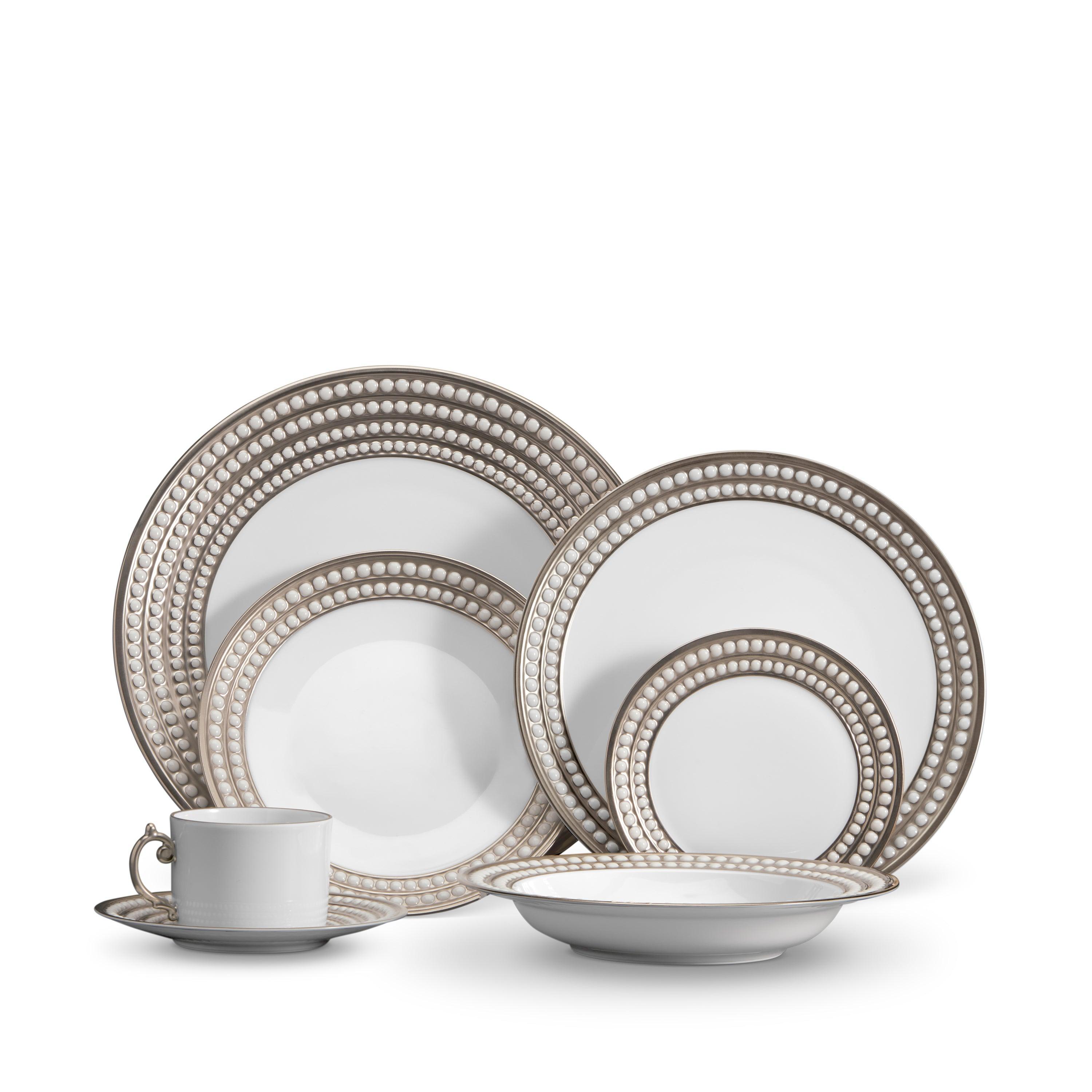 Luxury Perlée Platinum Dinnerware Set - Elegant Fine Dining Tableware for Weddings, Parties & Formal Occasions