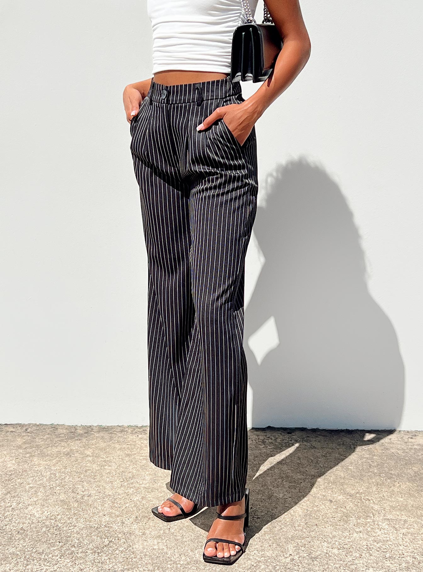 Archer Pinstripe Black Dress Pants for Men - Slim Fit Formal Trousers for Office, Business & Wedding Occasions
