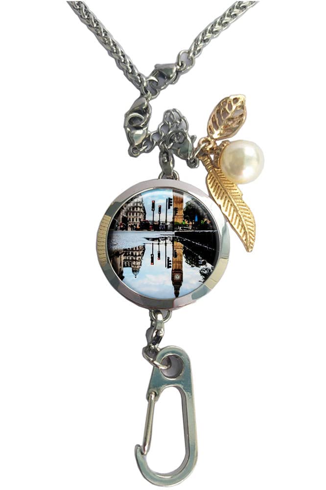 London Red Bus Big Ben Aromatherapy Essential Oil Diffuser Locket Pendant - ID Badge Holder, Lanyard Necklace, Bracelet & Keychain with Chain & Pads (C1572) - Perfect for Travel, Office, Home & Gift Giving