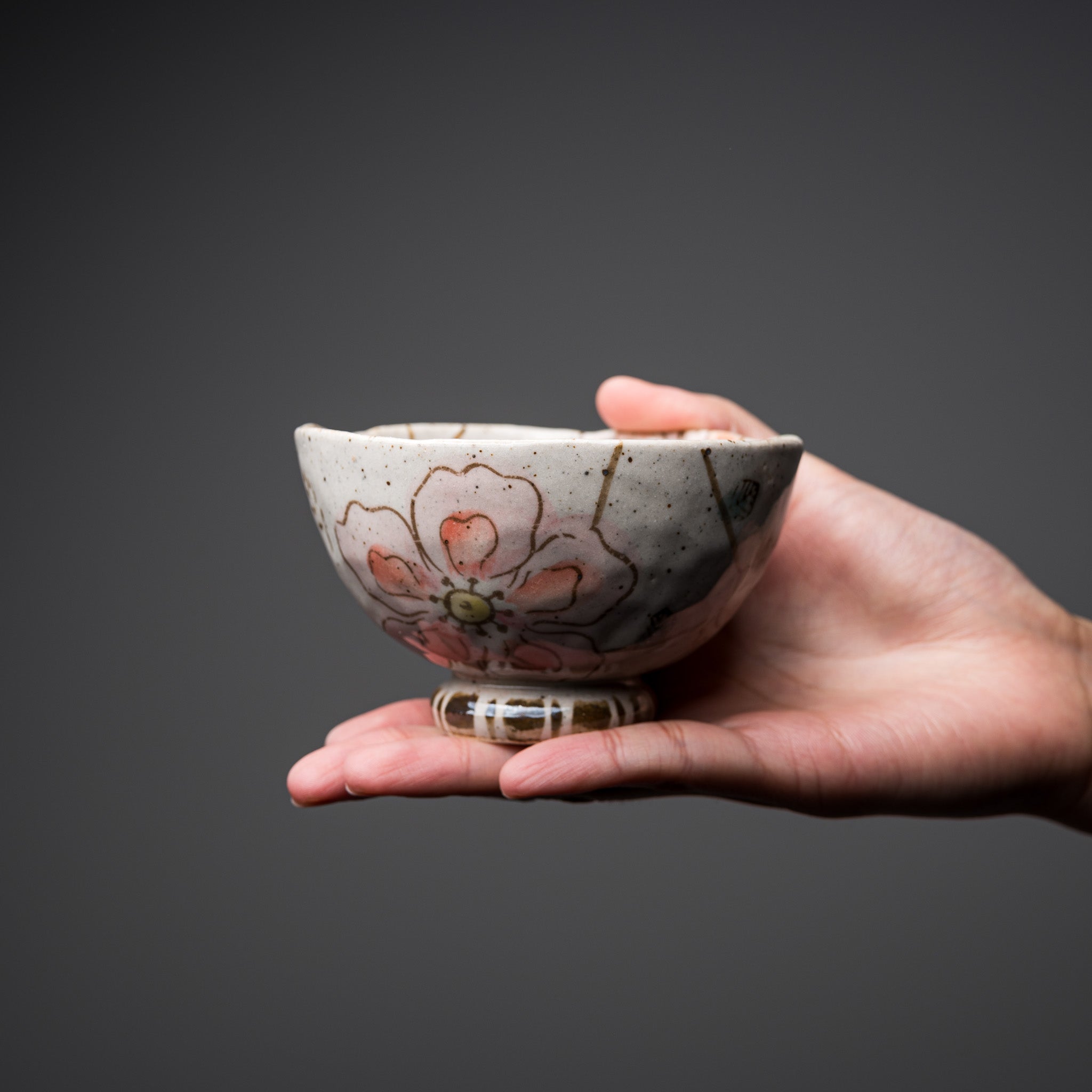Mino Ware Wildflowers Rice Bowl - Handcrafted Japanese Ceramic Pink Tea Bowl for Sushi, Ramen & Matcha | Perfect for Dining, Gifts & Home Decor
